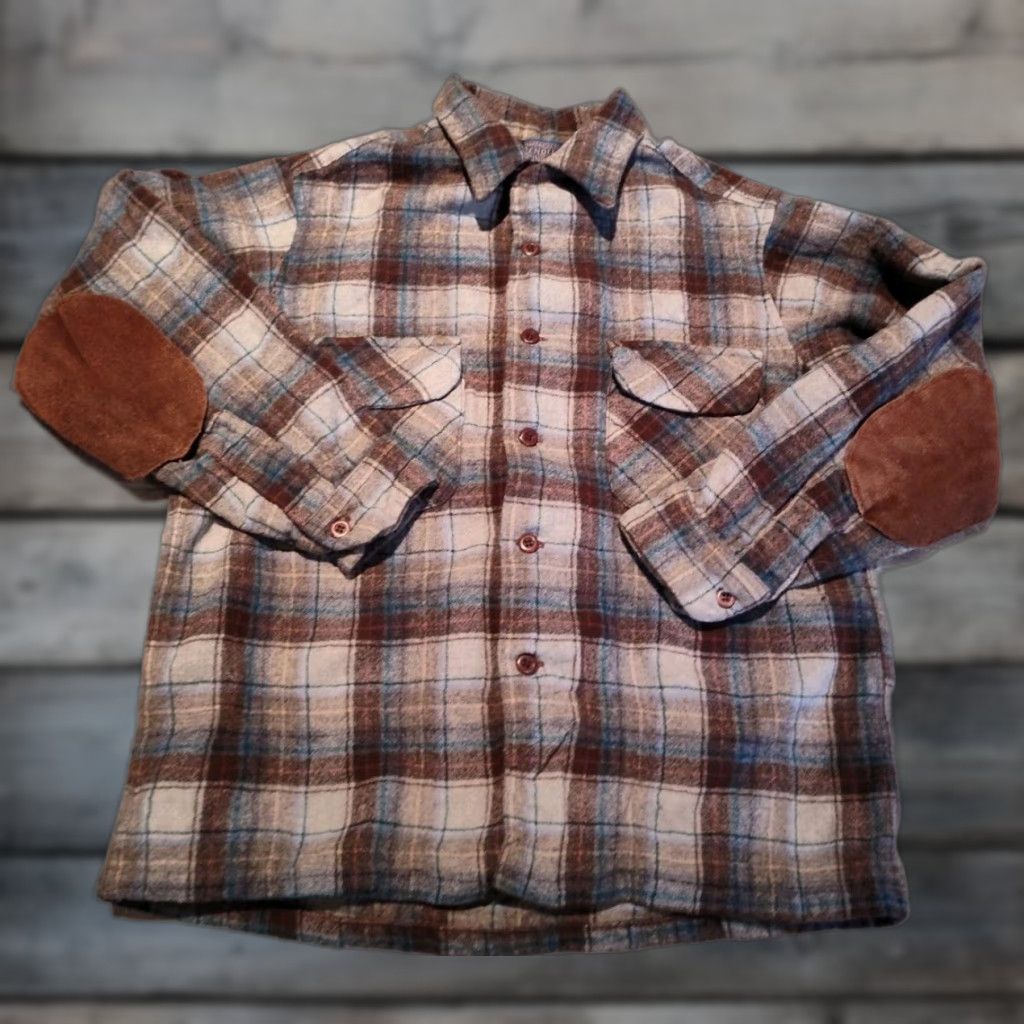 Pendleton VINTAGE Pendleton Board Shirt Button-Up Wool Leather Elbow Patches 60s USA Made Blue Plaid Small Unisex Adults Mens Womens Size US S / EU 44-46 / 1 - 1 Thumbnail