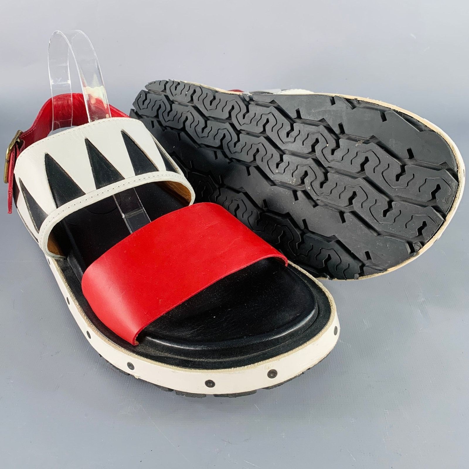 Marni MARNI 10 Red Black White Color Block Leather Buckle Sandals Size US 10 / EU 43 - 5 Thumbnail