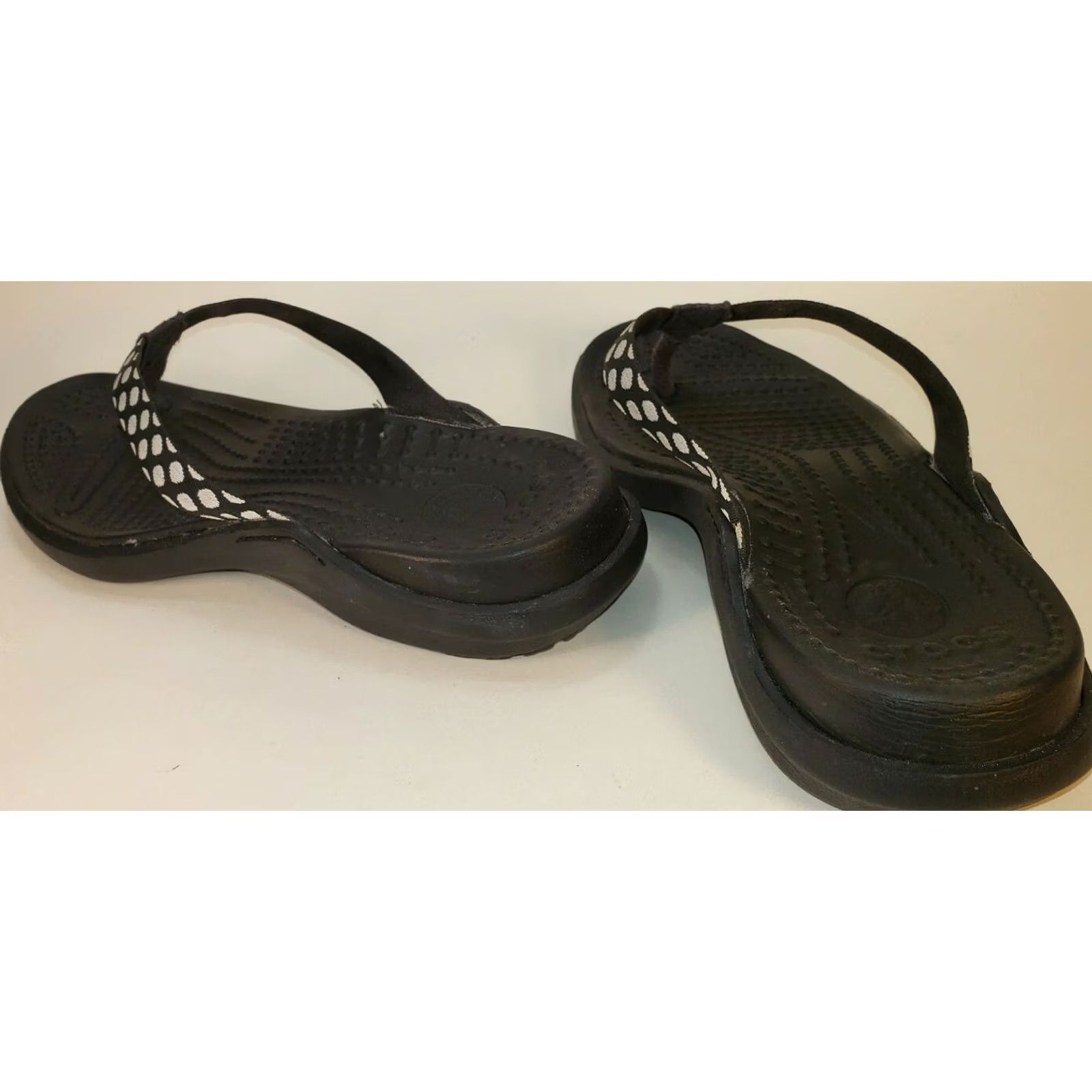Crocs Crocs Women's Sandals Thong Flip Flops Size 5M Black White Polka Dot Straps Casual Womens Size US 5 / IT 35 - 6 Thumbnail