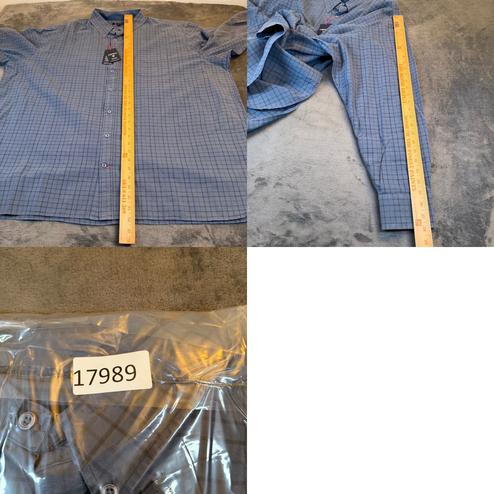 Cremieux Cremieux Blue Grey Grid Button-Down Shirt 100% Cotton Long Sleeve Mens 4XT NWT Size US XXL / EU 58 / 5 - 8 Thumbnail