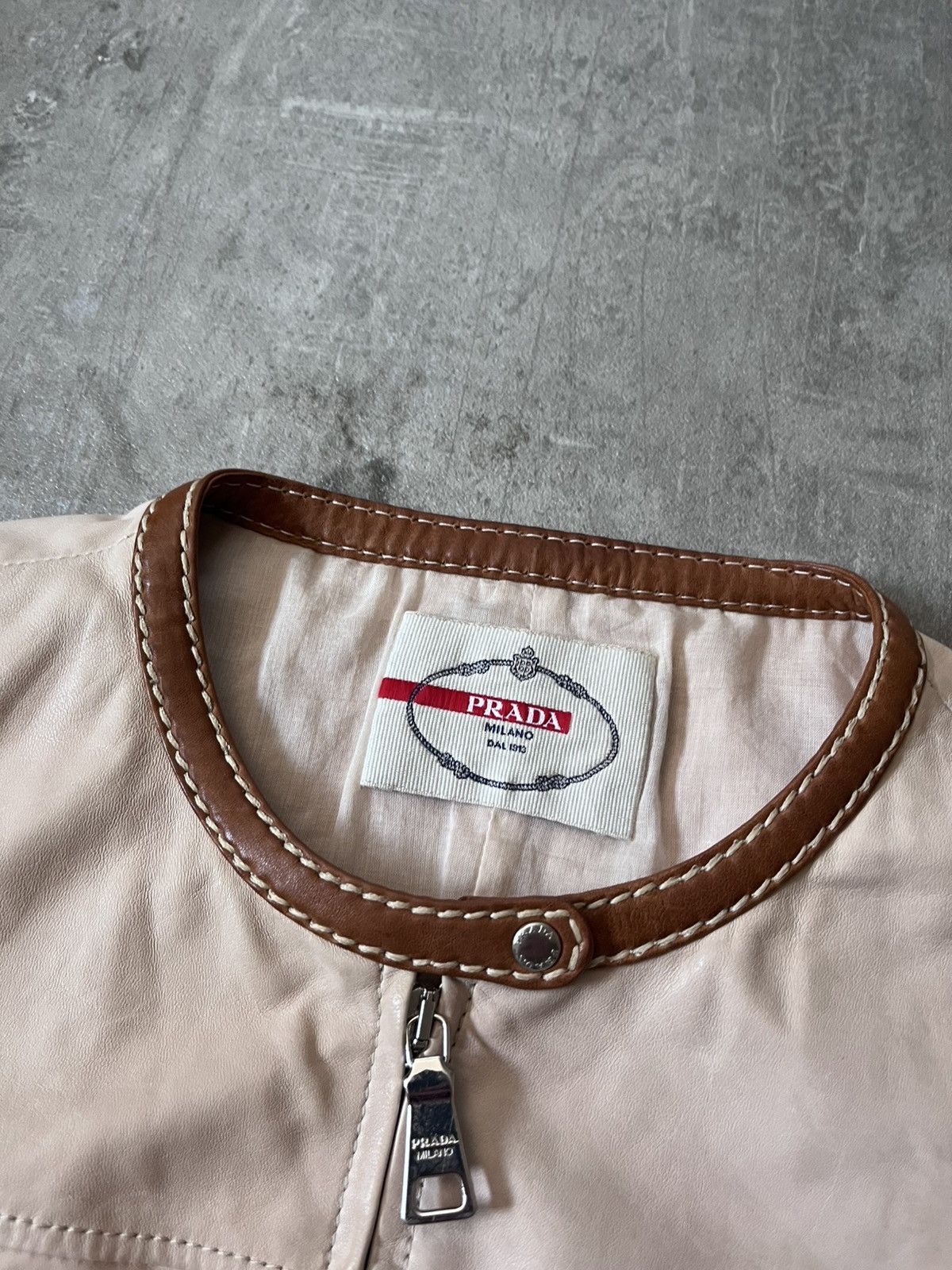 Prada Prada beige brown short leather crop jacket Size L / US 10 / IT 46 - 7 Thumbnail