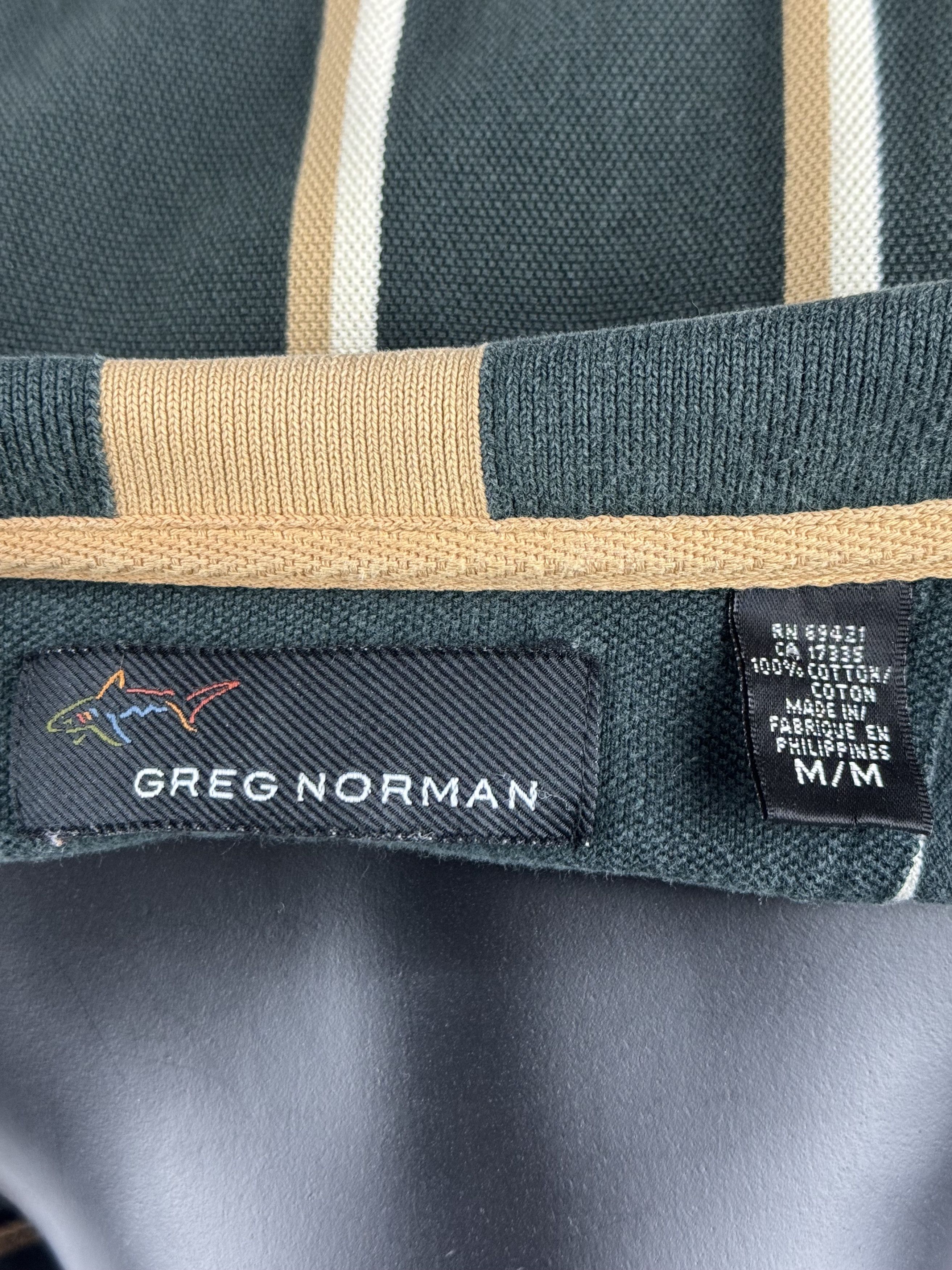 Greg Norman VTG Greg Norman Striped Polo Shirt Green White Tan Golf Polo Size US M / EU 48-50 / 2 - 9 Thumbnail