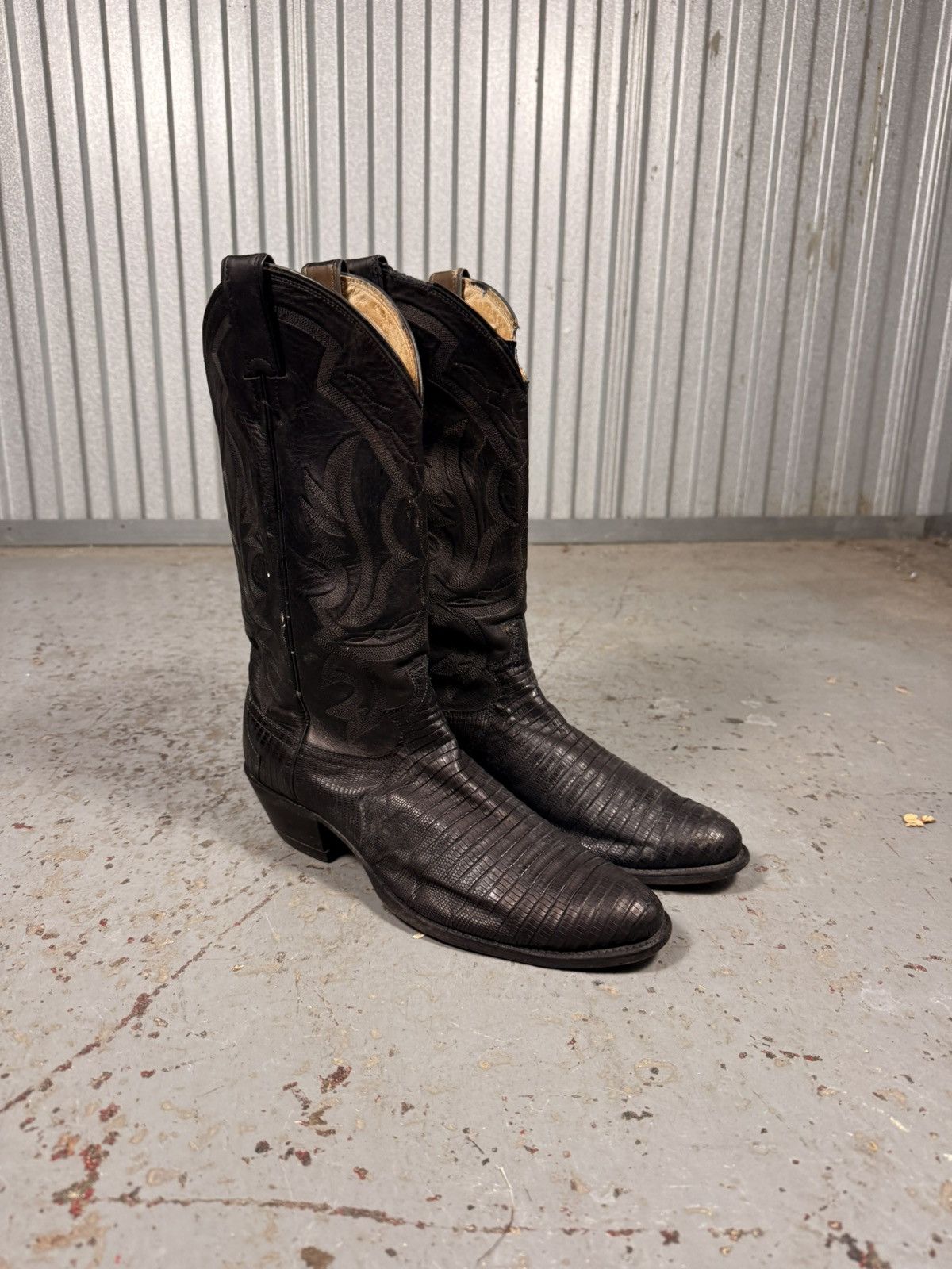 Justin Boots 80s Vintage Justin Black Teju Lizard Skin Usa Cowboy Boots Size US 9.5 / EU 42-43 - 1 Thumbnail