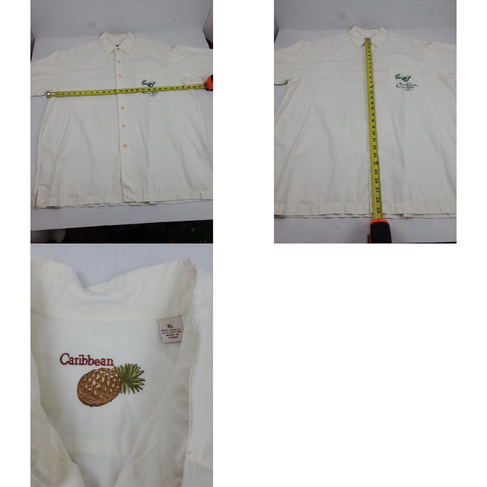 Vintage Caribbean Shirt Hawaiian Pineapple Creme Button-Up Short Sleeve Men's XL Size Size US XL / EU 56 / 4 - 8 Thumbnail