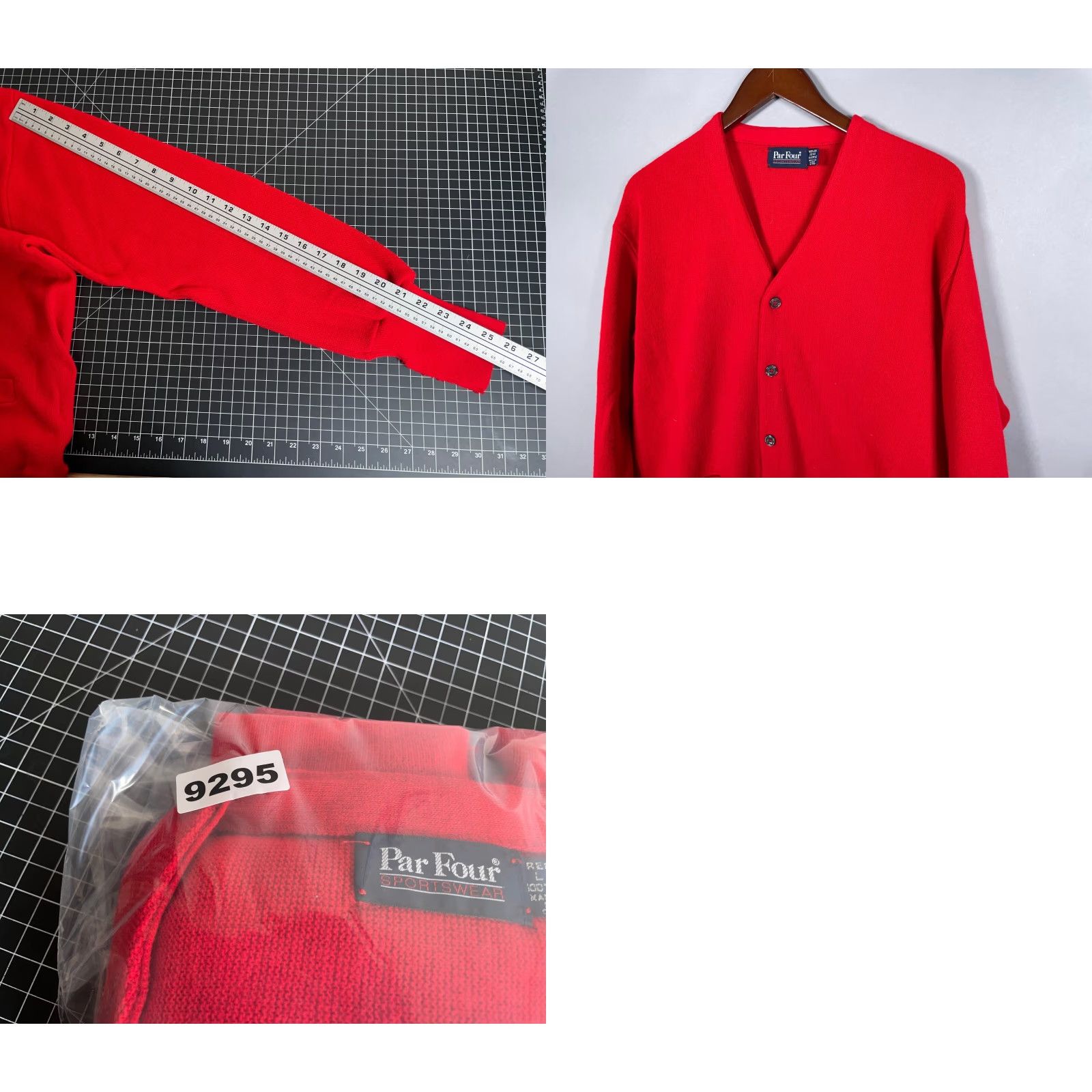 Vintage VINTAGE Par Four Men's Cardigan Sweater Adult Large Red Knit 80s Retro Hipster Lightweight Fall Winter USA Size US L / EU 52-54 / 3 - 8 Thumbnail