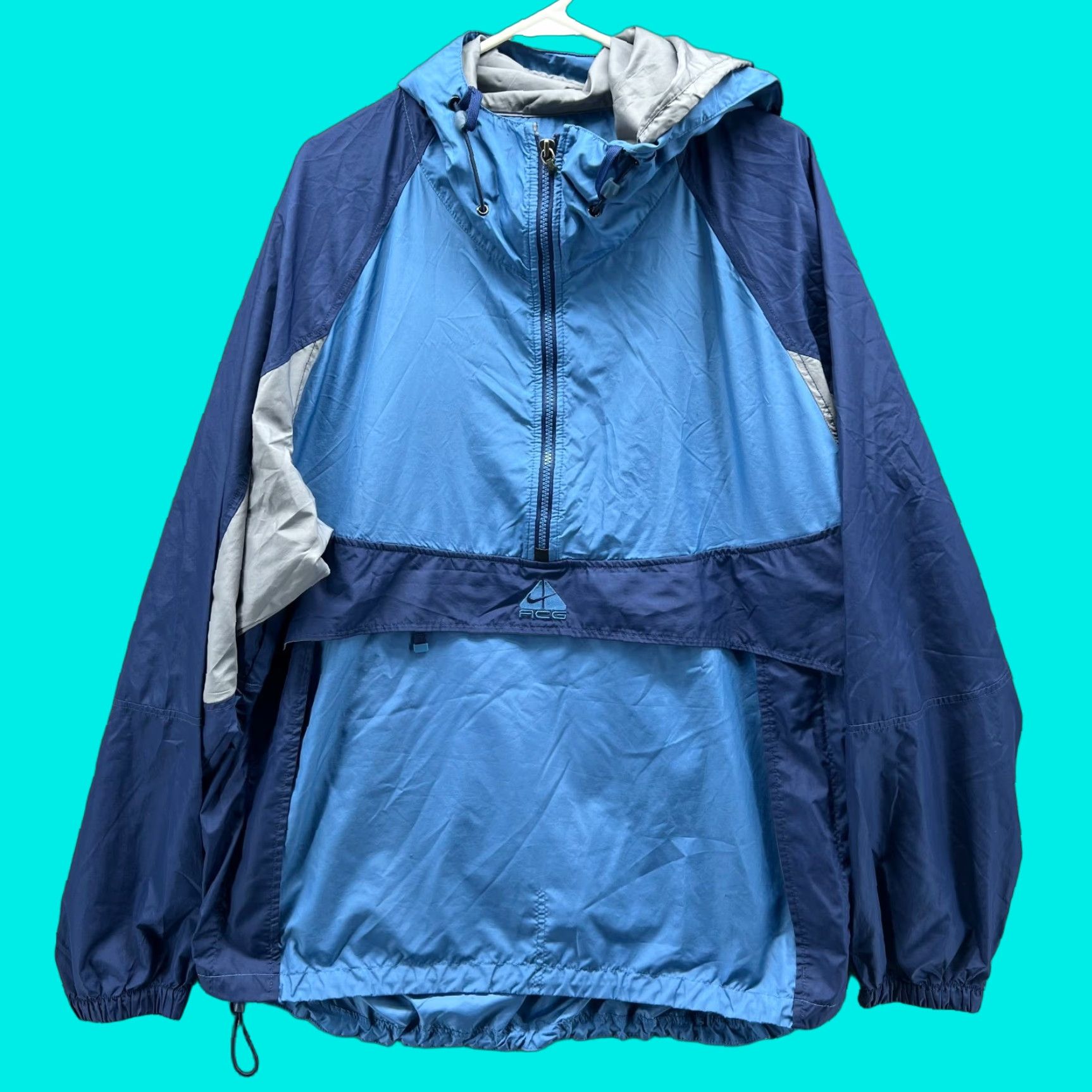 Nike VINTAGE Nike ACG Jacket Mens XL Blue Navy Gray Half Zip Hooded Windbreaker Anorak VTG Size US XL / EU 56 / 4 - 1 Thumbnail