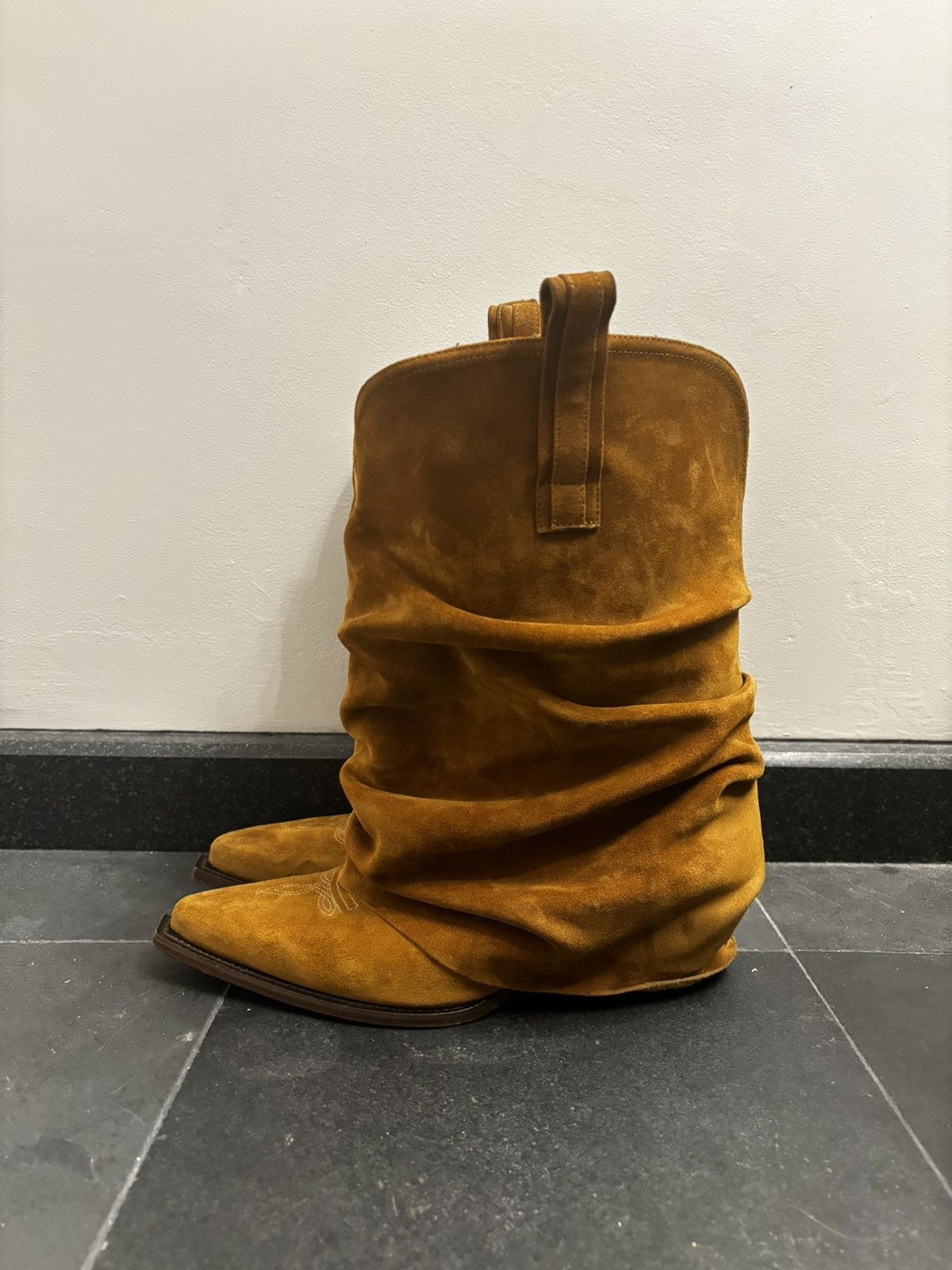 image of R13 Brown Suede Low Rider Cowboy Boot in Tan Suede, Men's (Size 10)