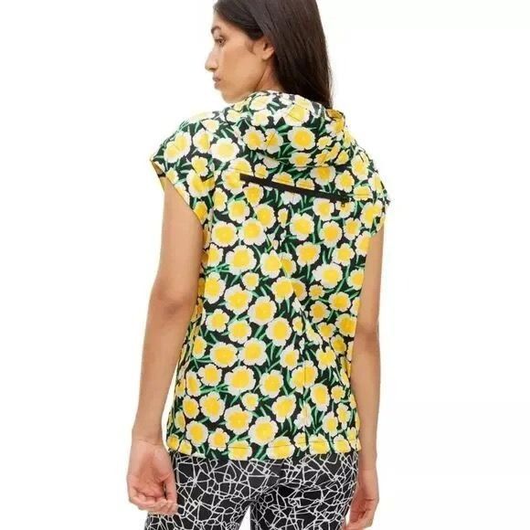 Diane von Furstenberg DVF Nylon Yellow Floral Short Sleeve Hooded Vest XS Size XS / US 0-2 / IT 36-38 - 2 Thumbnail