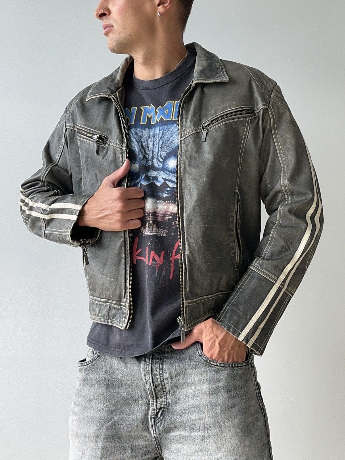 Vintage Mustang Washed Leather Bike Motorcycle Racing Jacket