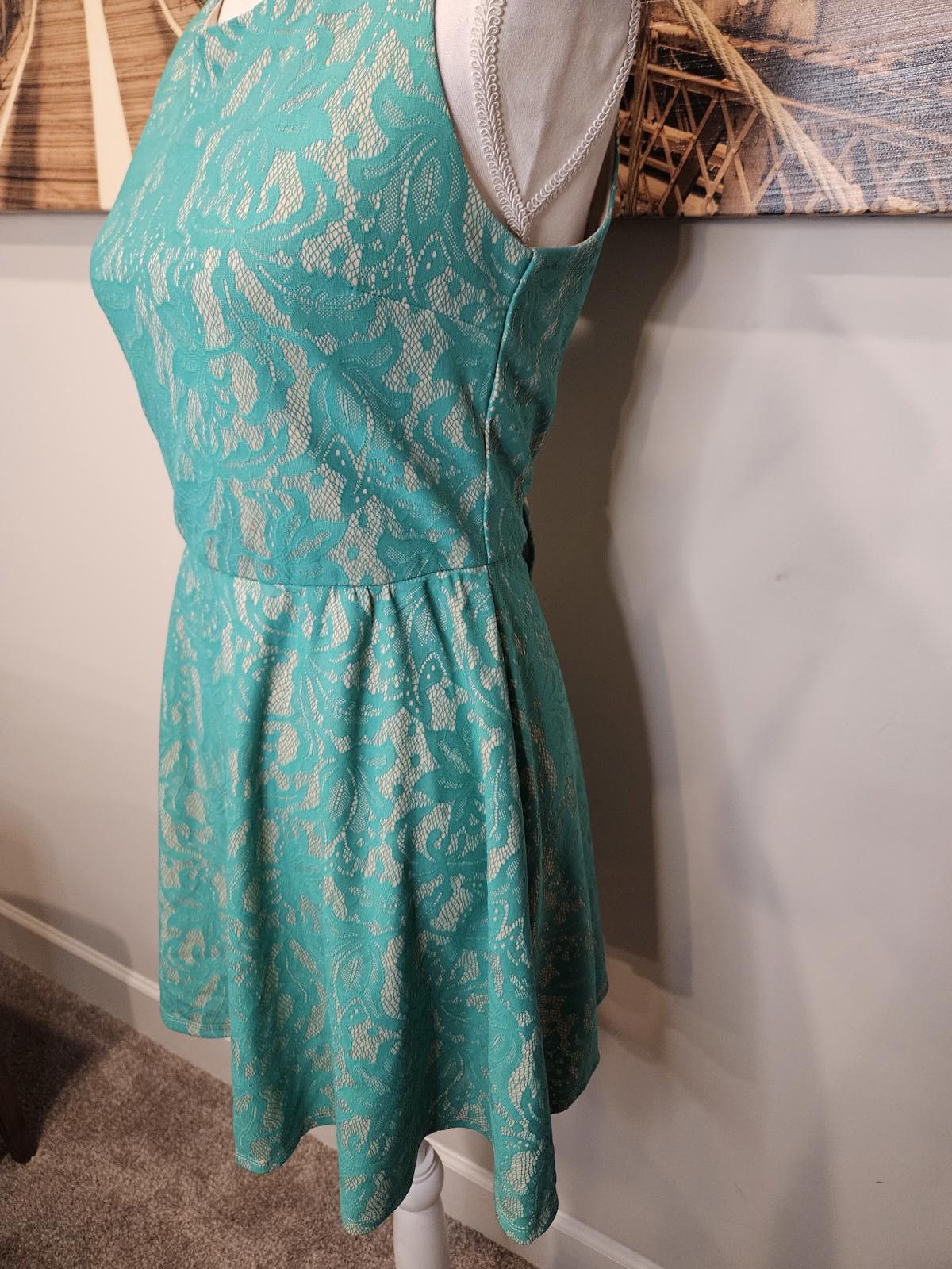 Designer Soulmates Turquoise Lace Dress #552 Size M / US 6-8 / IT 42-44 - 2 Thumbnail