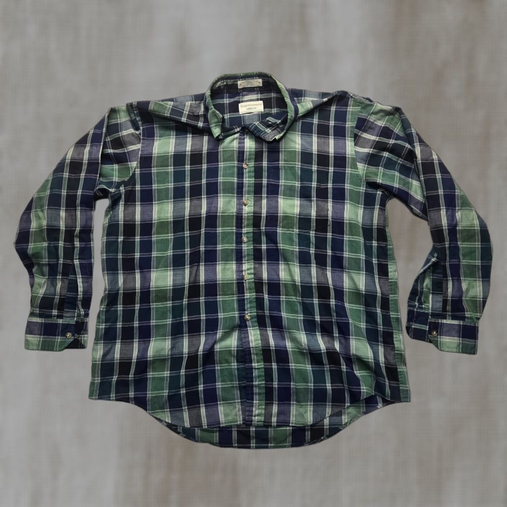 Arrow Arrow Shirt Button-Up XL Mens Multicolor Plaid Long Sleeve Cotton Blend Shirt with Pockets Size US XL / EU 56 / 4 - 1 Thumbnail
