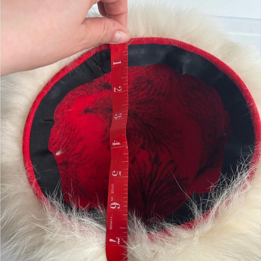 Designer Red and Cream Fur Hat Size ONE SIZE - 4 Thumbnail