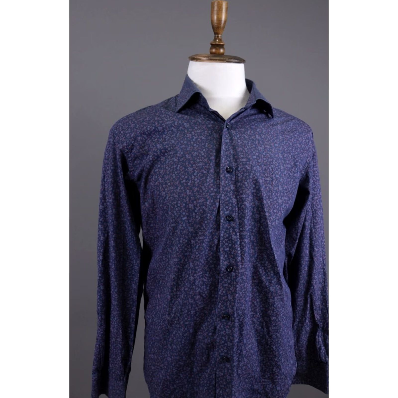 Vintage Camiceria Partenopea Blue Floral Long Sleeve Shirt L Men Button-Up Dress Shirt Size 42R - 4 Thumbnail