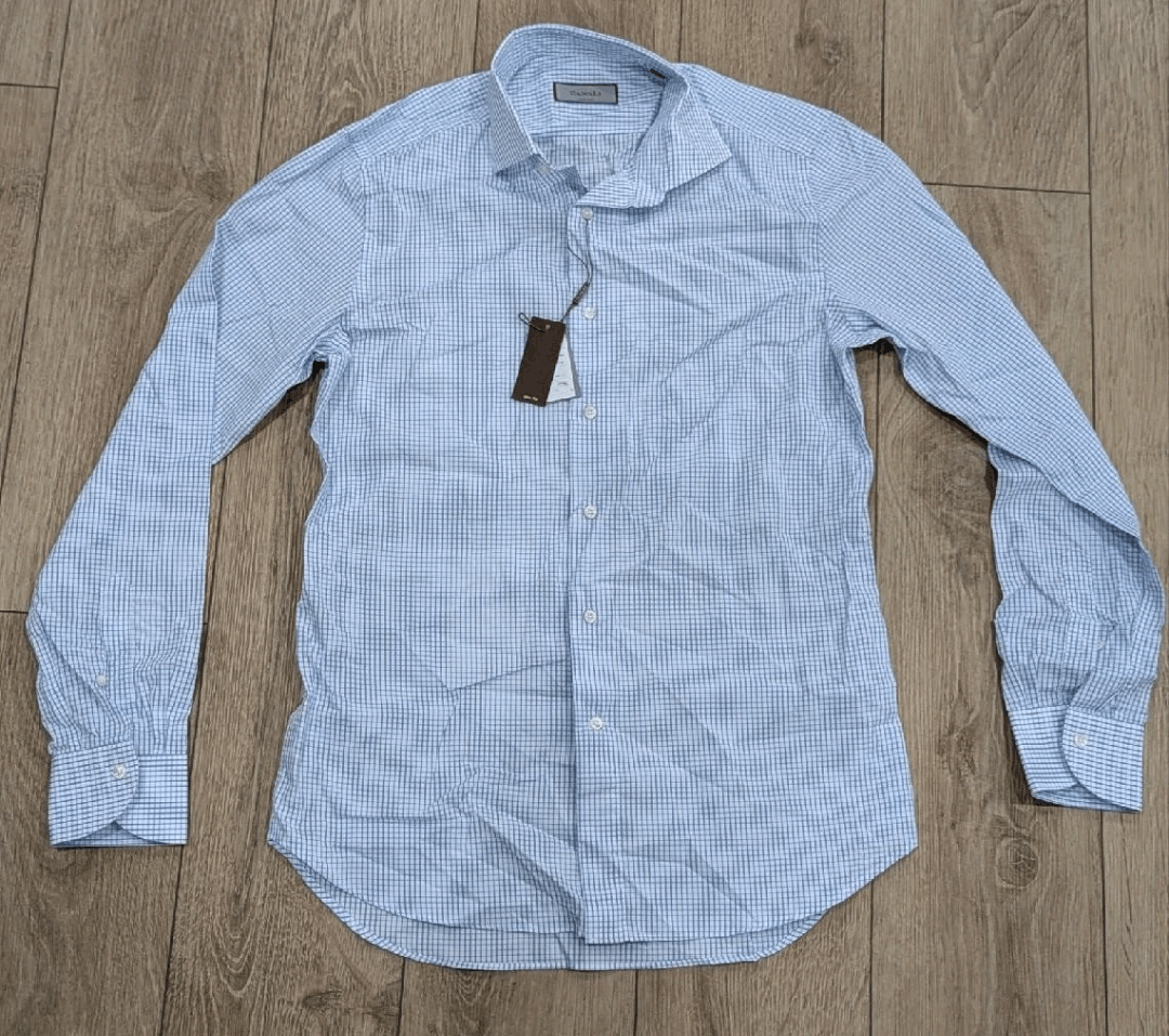 Canali CANALI Grid Cotton Dress Shirt Light Blue 40 US 15.75 Size US M / EU 48-50 / 2 - 1 Thumbnail
