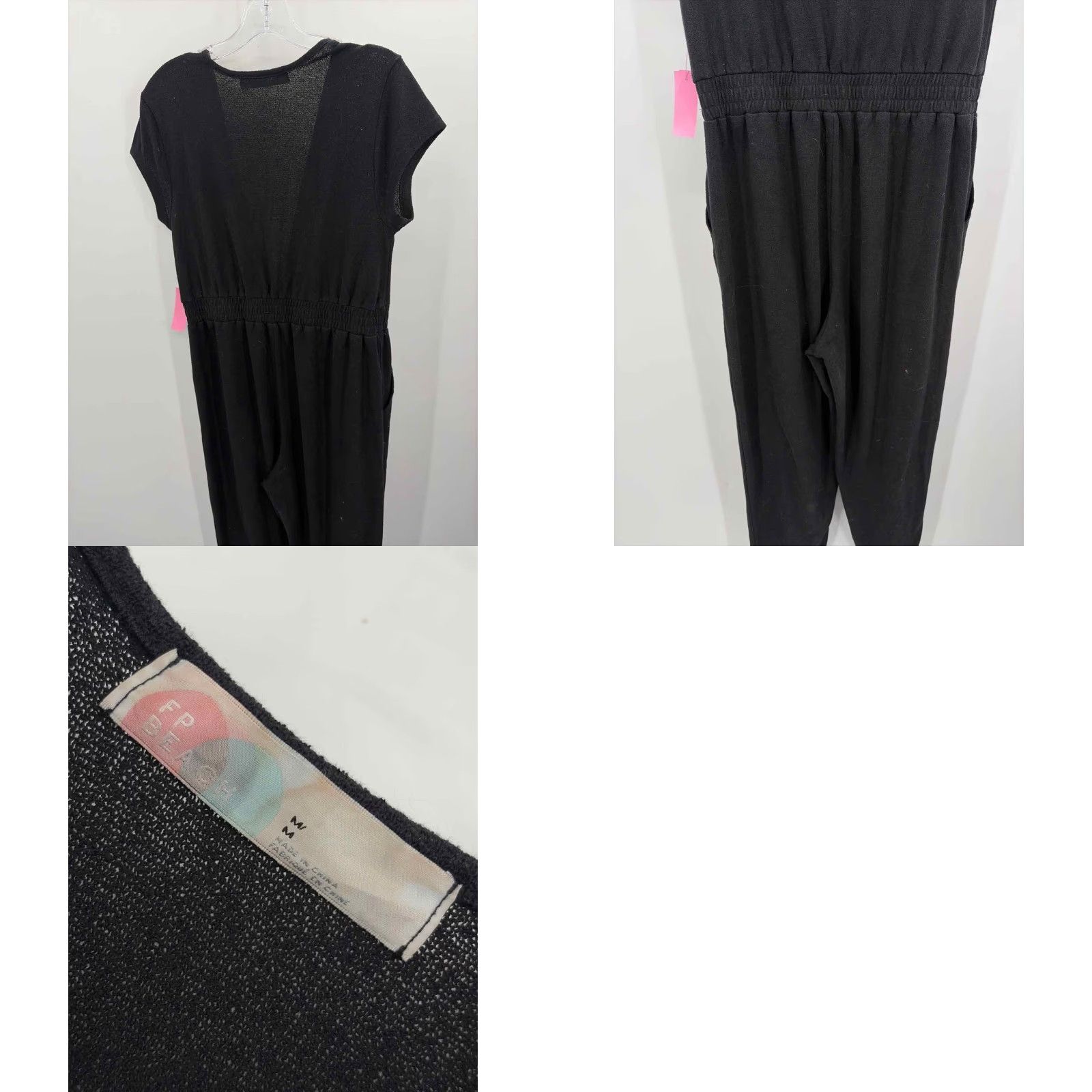 VINTAGE Pre-Owned FP Beach Black Size Medium Short Sleeve Jumpsuit