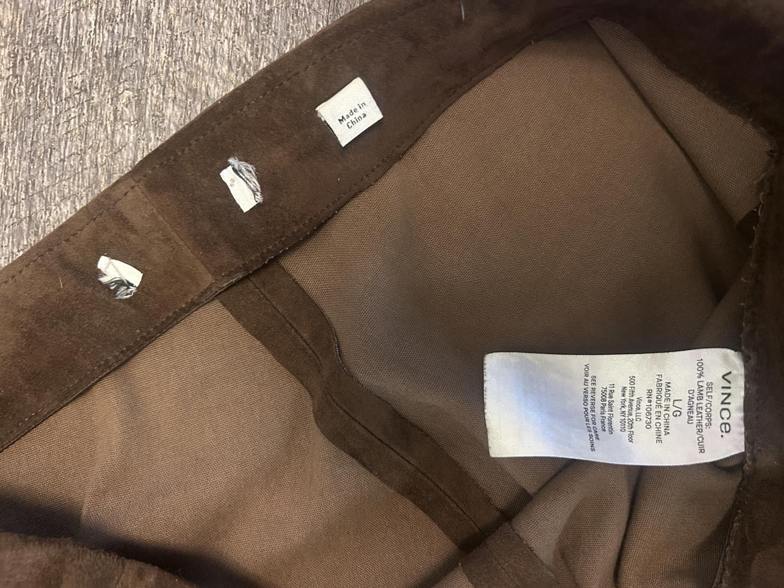 Vince Vince Lamb Suede Split Hem Pants L Chocolate Brown Cropped Size 36" / US 14 / IT 50 - 6 Thumbnail