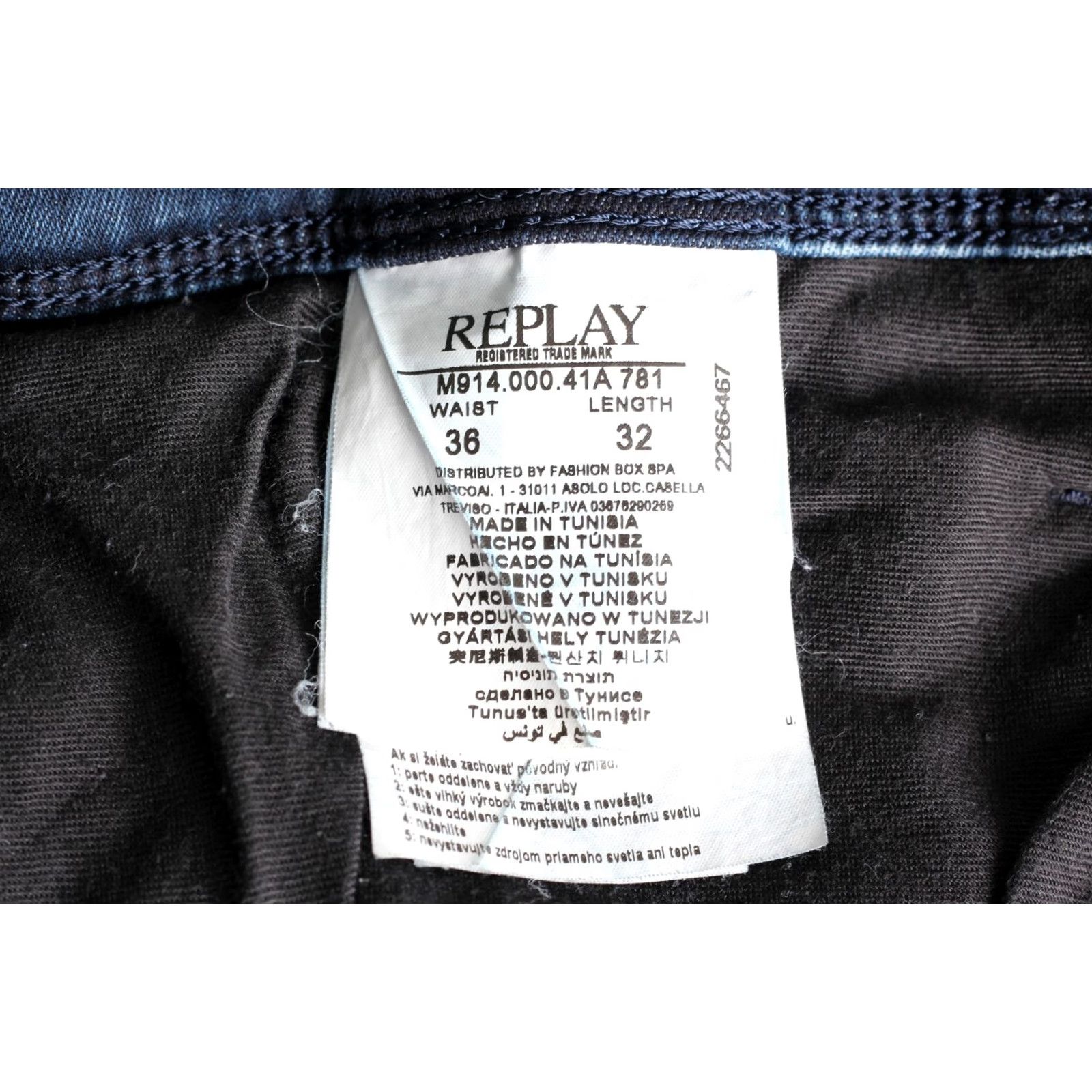 Replay REPLAY ANBASS Stretch Slim Fit Jeans Men W36 L32 Inseam 30" Blue 5-Pocket Denim Cotton Polyester Elastane Jeans Mens Slim 36/32 Size US 36 / EU 52 - 7 Thumbnail