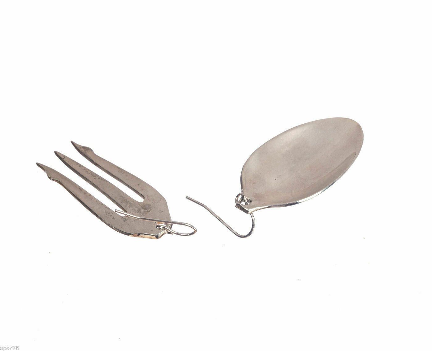 Handmade Sterling Plated Brass Olive Fork & Sugar Spoon Earrings Size ONE SIZE - 3 Thumbnail