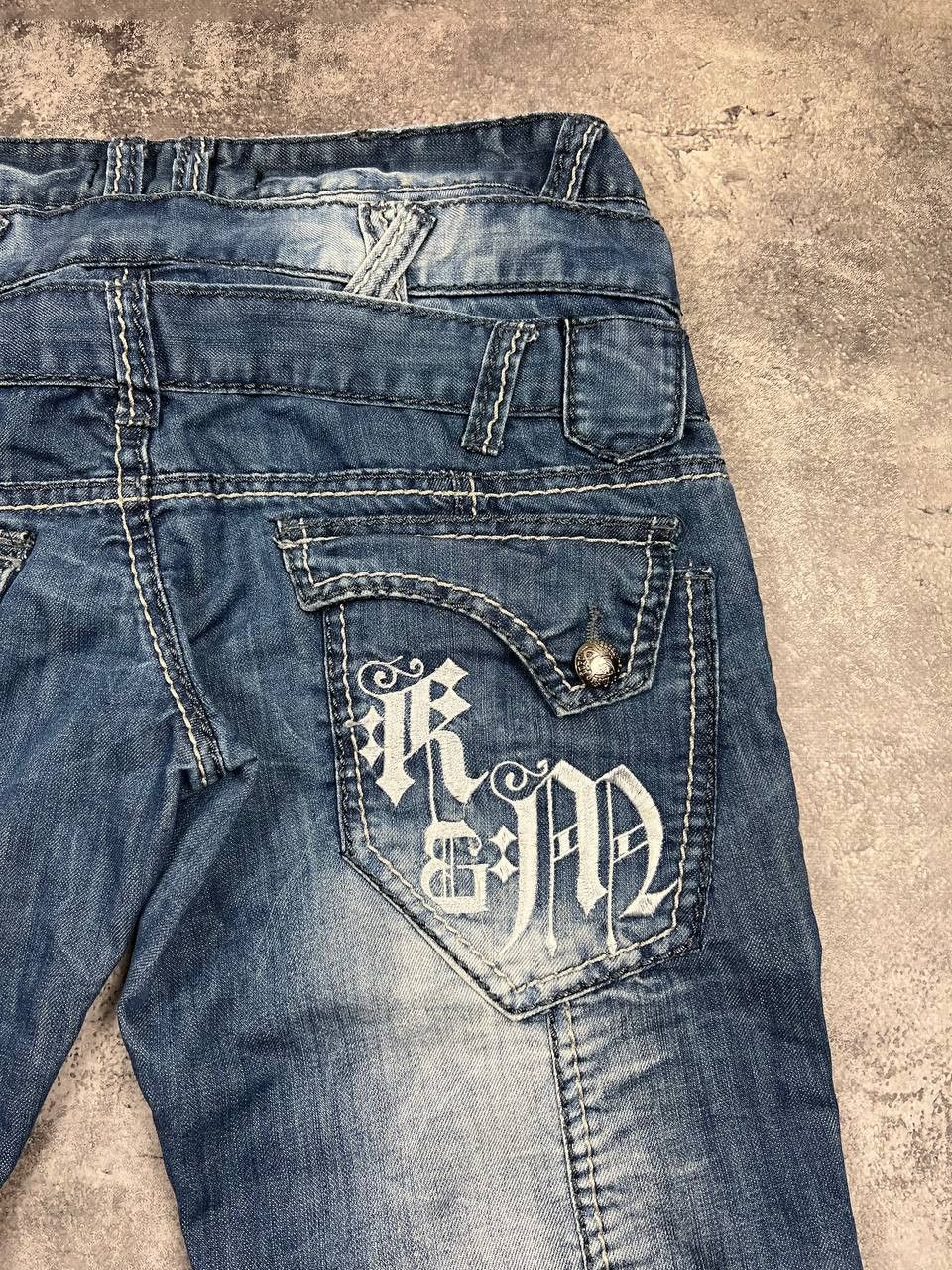 Vintage Kosmo Lupo Belted Denim Jeans Rare Big Logo Y2K Avant Garde Size US 31 - 12 Thumbnail