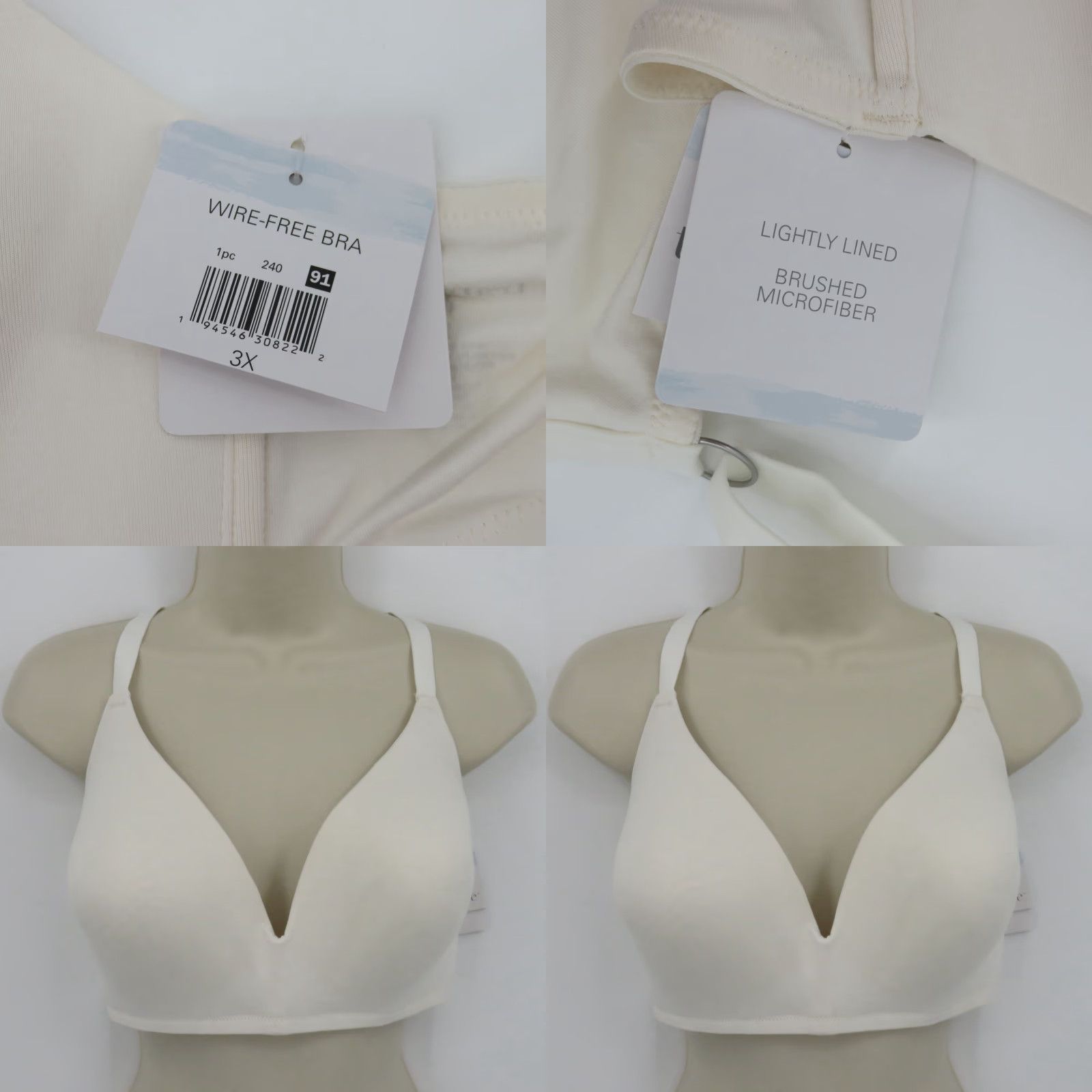 Vintage Tranquil & True Womens Bra 3X Plus Size Wire Free Lightly Lined Solid White NEW Size ONE SIZE - 9 Thumbnail
