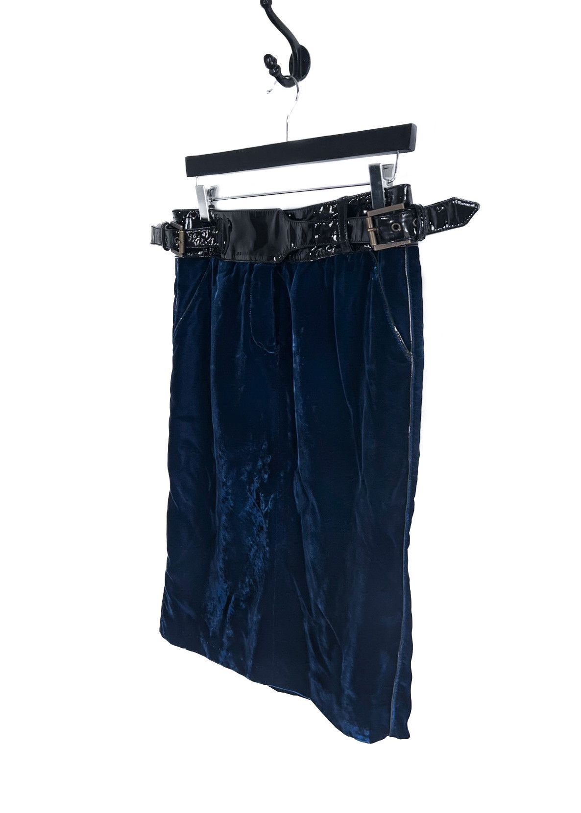 Roberto Cavalli Roberto Cavalli Blue Velvet Patent Leather Accent Skirt Size 27" / US 4 / IT 40 - 2 Thumbnail