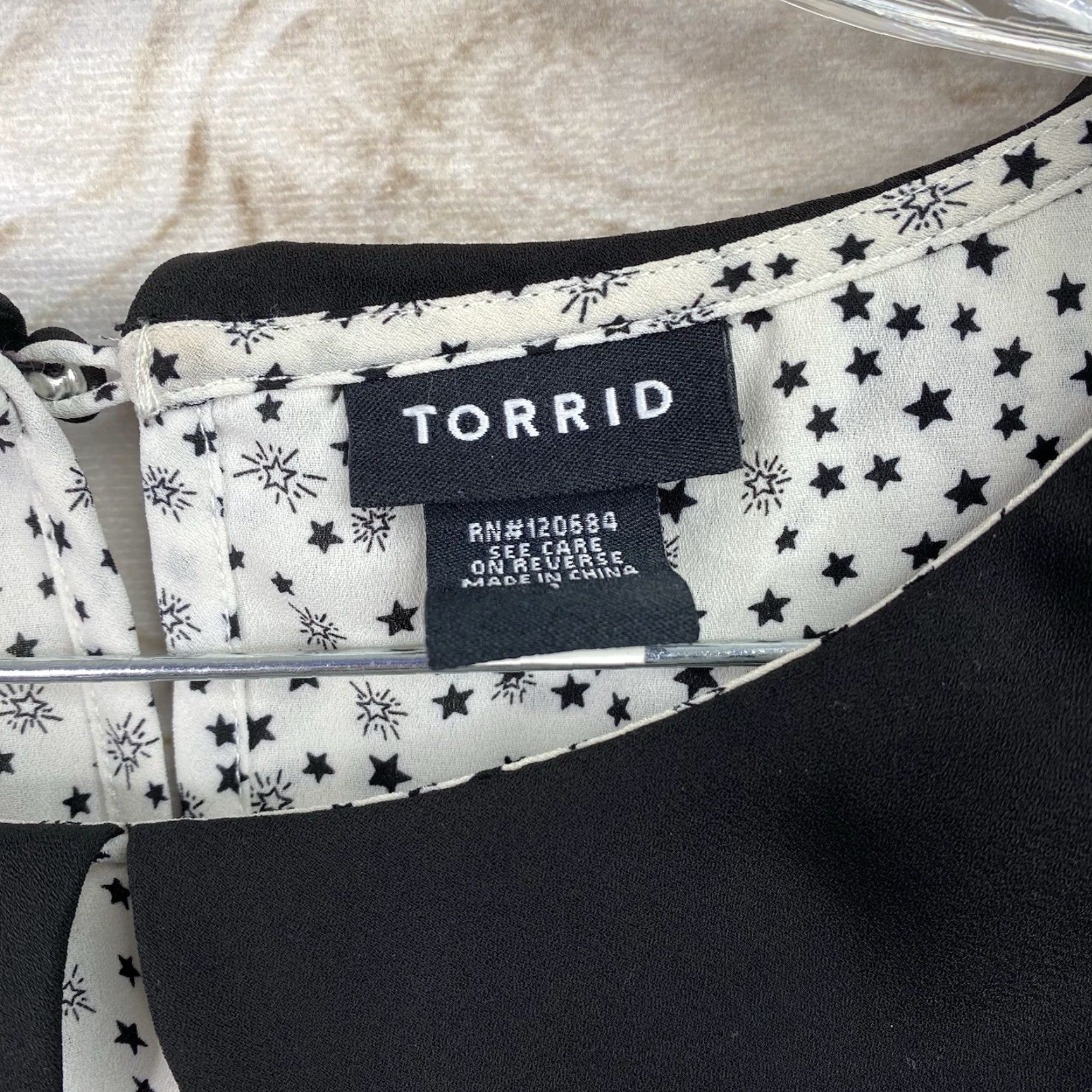 Torrid Torrid Top 1X Black White Collared Celestial Star Print Semi Sheer Short Sl Shirt Adult Plus Multicolor Moon Stars Tie-Dye Theme Womens Size XL / US 12-14 / IT 48-50 - 3 Thumbnail