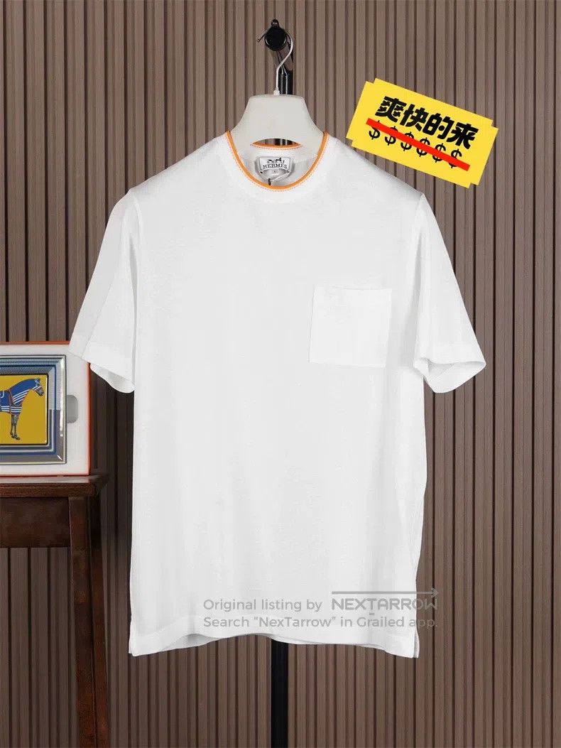 Hermes Hermes Men's White Thin Short Sleeve T-Shirt Size US L / EU 52-54 / 3 - 1 Thumbnail