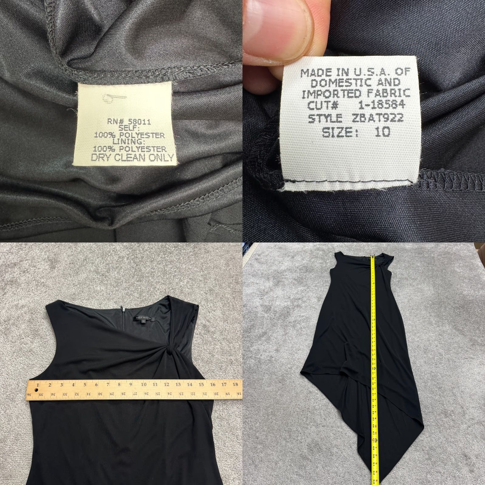 Vintage David Meister Asymmetric Ruched Evening Cocktail Dress 10 Black Cap Sleeve Short Sleeve Zipper A-Line, Tank Dress Womens Vintage No Size L / US 10 / IT 46 - 8 Thumbnail