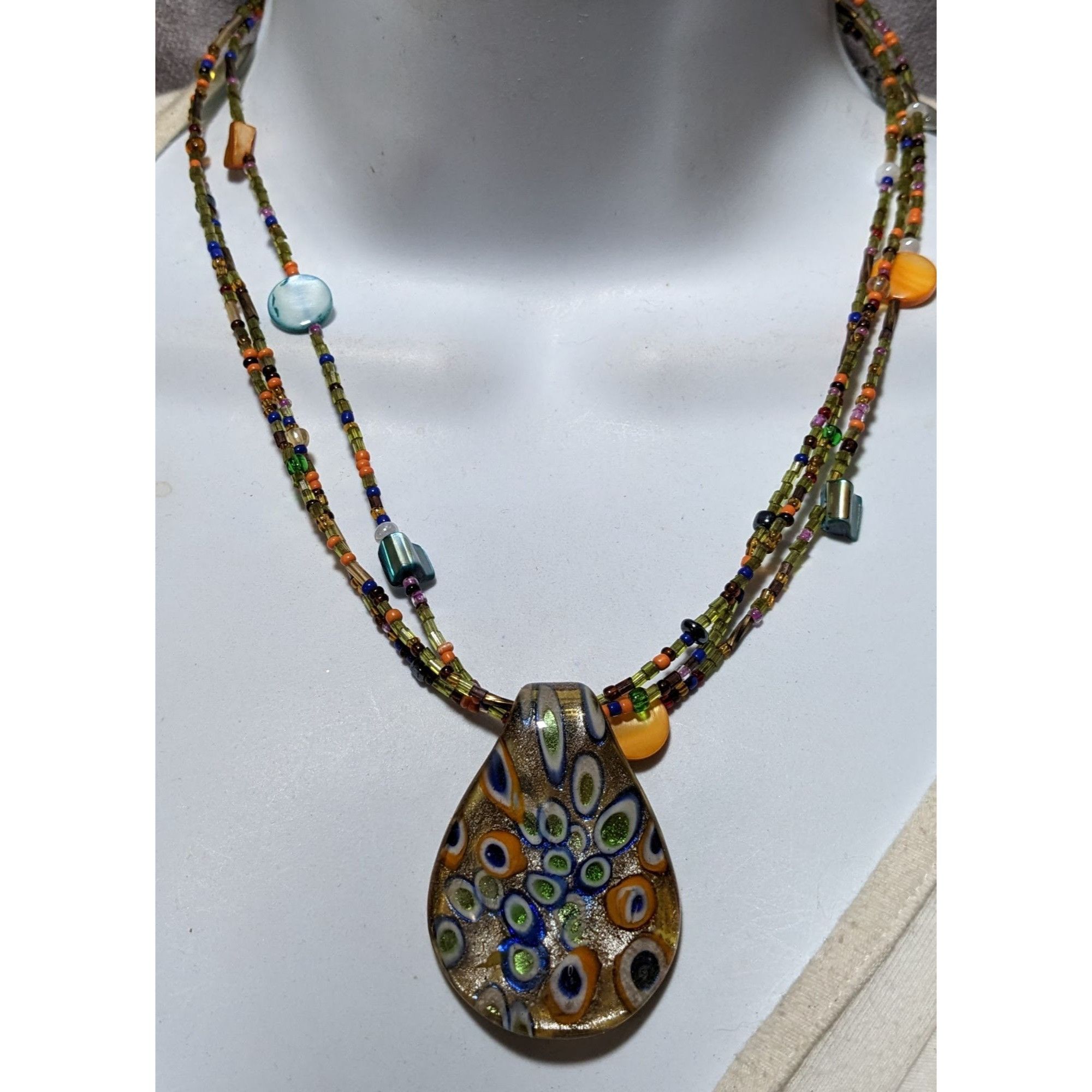 Other Retro Rainbow Glass Beaded Pendant Necklace Size ONE SIZE - 5 Thumbnail
