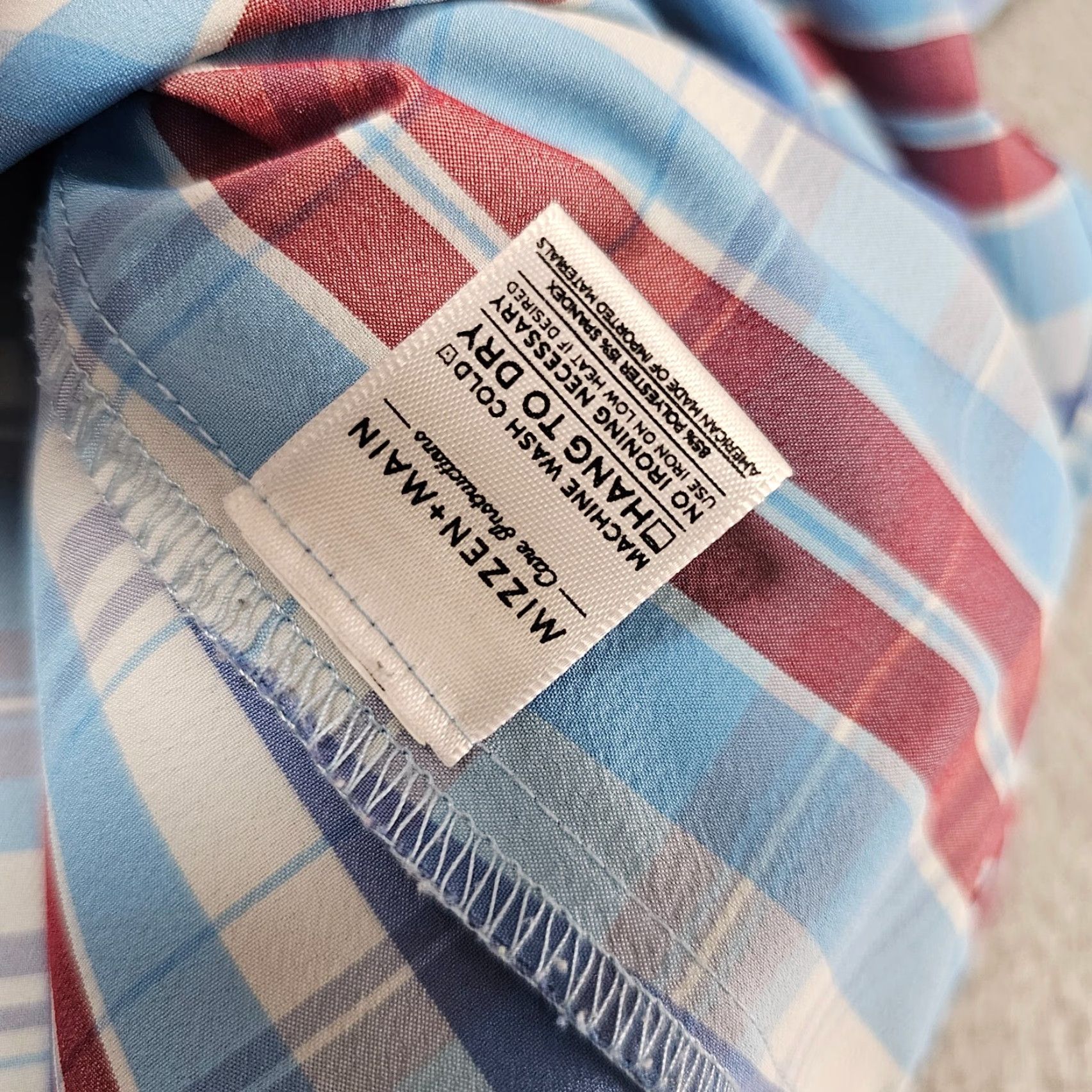 Mizzen+Main Mizzen+Main Dress Shirt Men's Large Trim Blue White Check Stretch Performance Size 42R - 7 Thumbnail