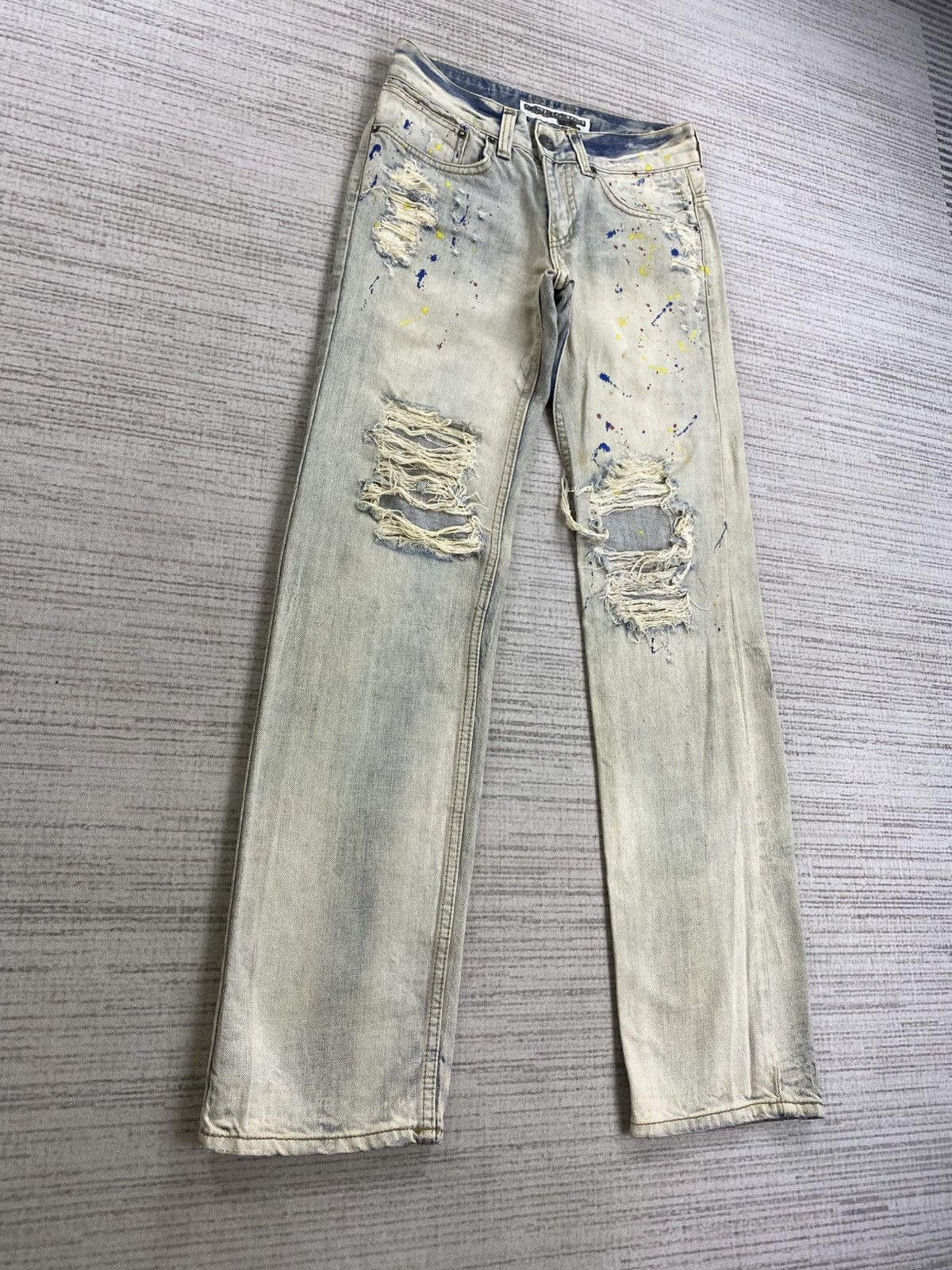 If Six Was Nine 🔥Vtg A Nameless Brand Splatter Paint Distressed Denim Jeans Size US 28 / EU 44 - 3 Thumbnail