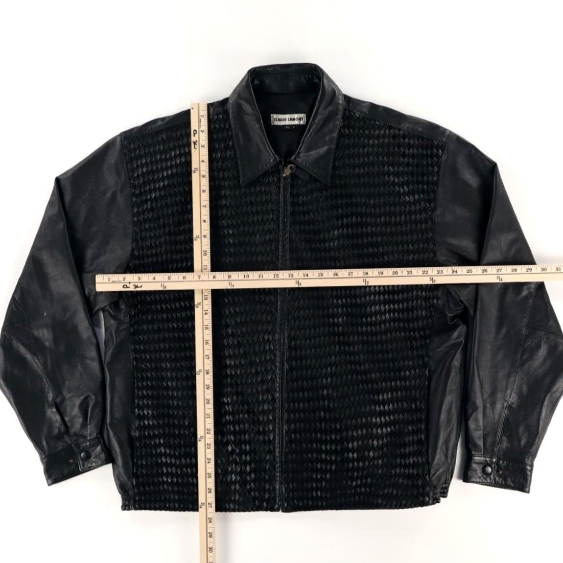 Vintage VTG Claude Lamont Lattice Bomber Leather Black Men's XL Jacket Size US XL / EU 56 / 4 - 3 Thumbnail