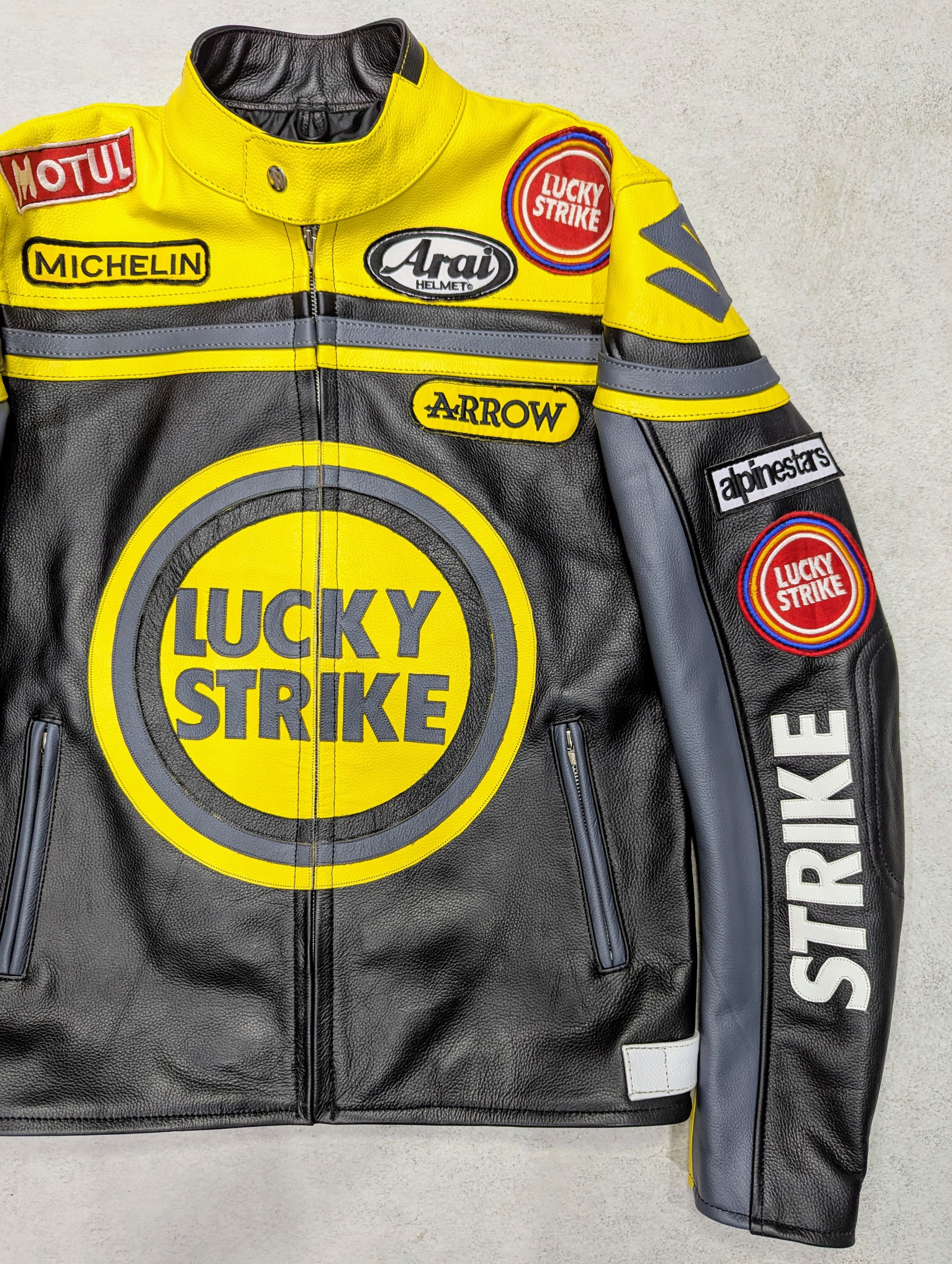 Vintage 🔥 LUCKY STRIKE 🔥 Leather Jacket 90s Vintage Racing Size M / US 6-8 / IT 42-44 - 5 Thumbnail