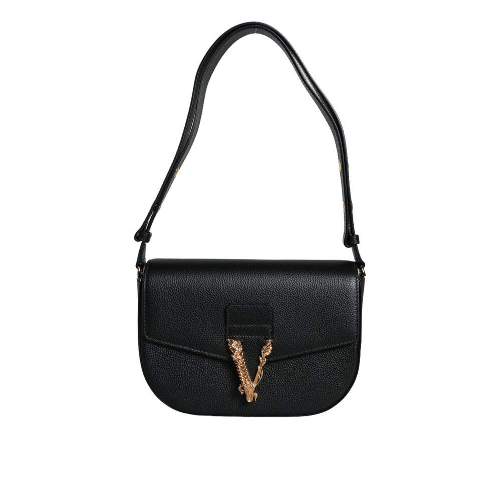 Versace Versace Black Grainy Calf Leather Logo Crossbody Shoulder Ba Size ONE SIZE - 1 Thumbnail
