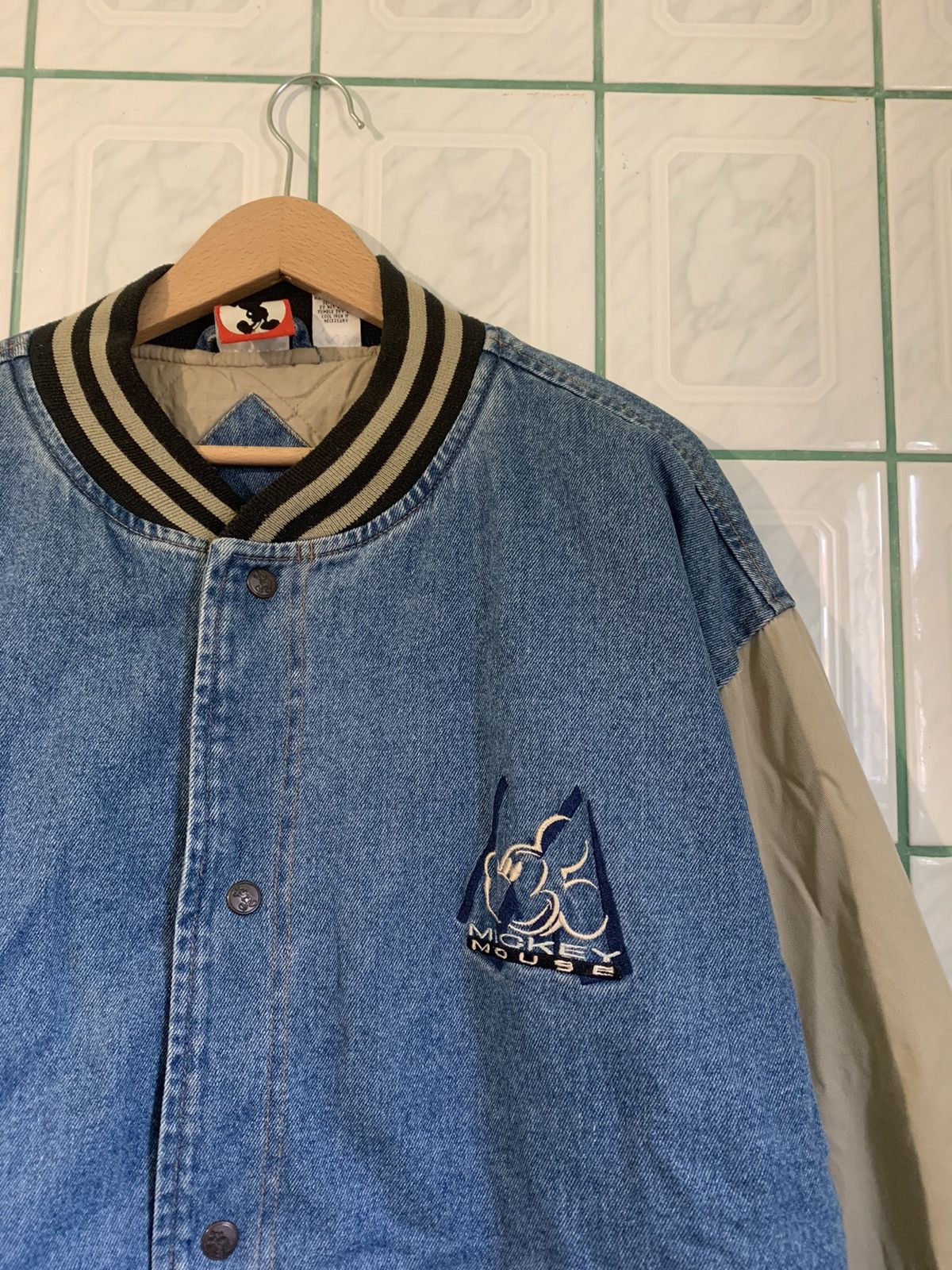 Disney × Vintage 90s Vintage Mickey Mouse Varsity Denim Bomber Jacket Size US XXL / EU 58 / 5 - 2 Thumbnail