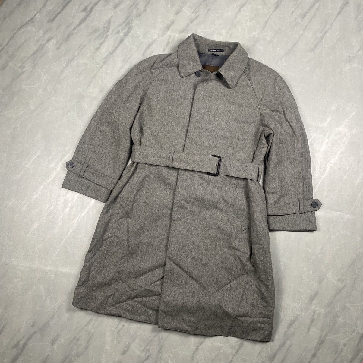 Sanyo Vintage 90s Sanyo Blue Flag Wool Blend Light Trench Coat Size US M / EU 48-50 / 2 - 2 Thumbnail