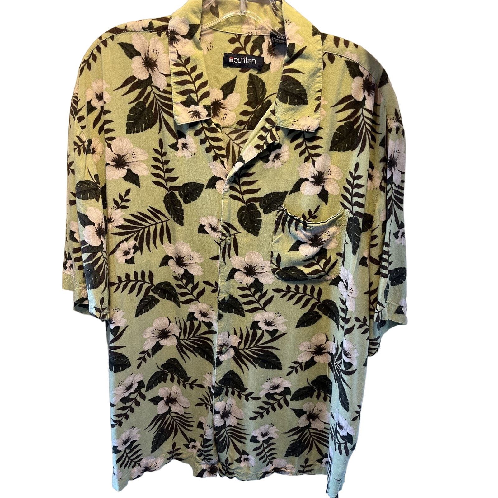 Puritan Puritan men’s xl Green Hawaiian Floral SS Button Rayon shirt Size US XL / EU 56 / 4 - 1 Thumbnail