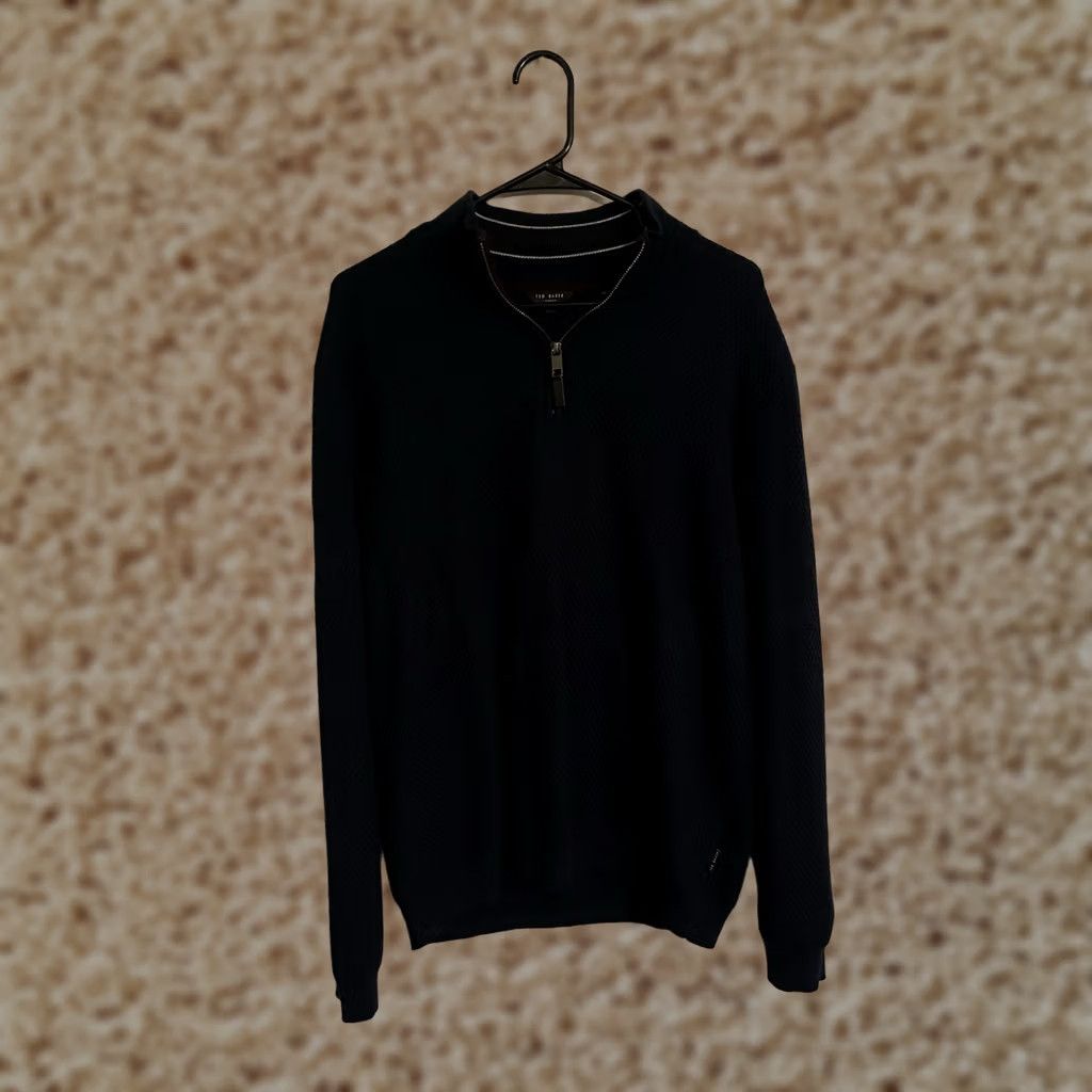 Ted Baker Ted Baker Pullover Sweater Mock Neck 1/4 Zip Textured Tunnel Navy Blue Men's 7 Size US M / EU 48-50 / 2 - 1 Thumbnail