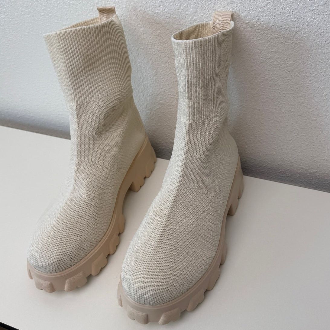Other Cream Knit Platform Sock Booties Chunky Lug Sole Boots 7 Size US 7 / IT 37 - 10 Thumbnail