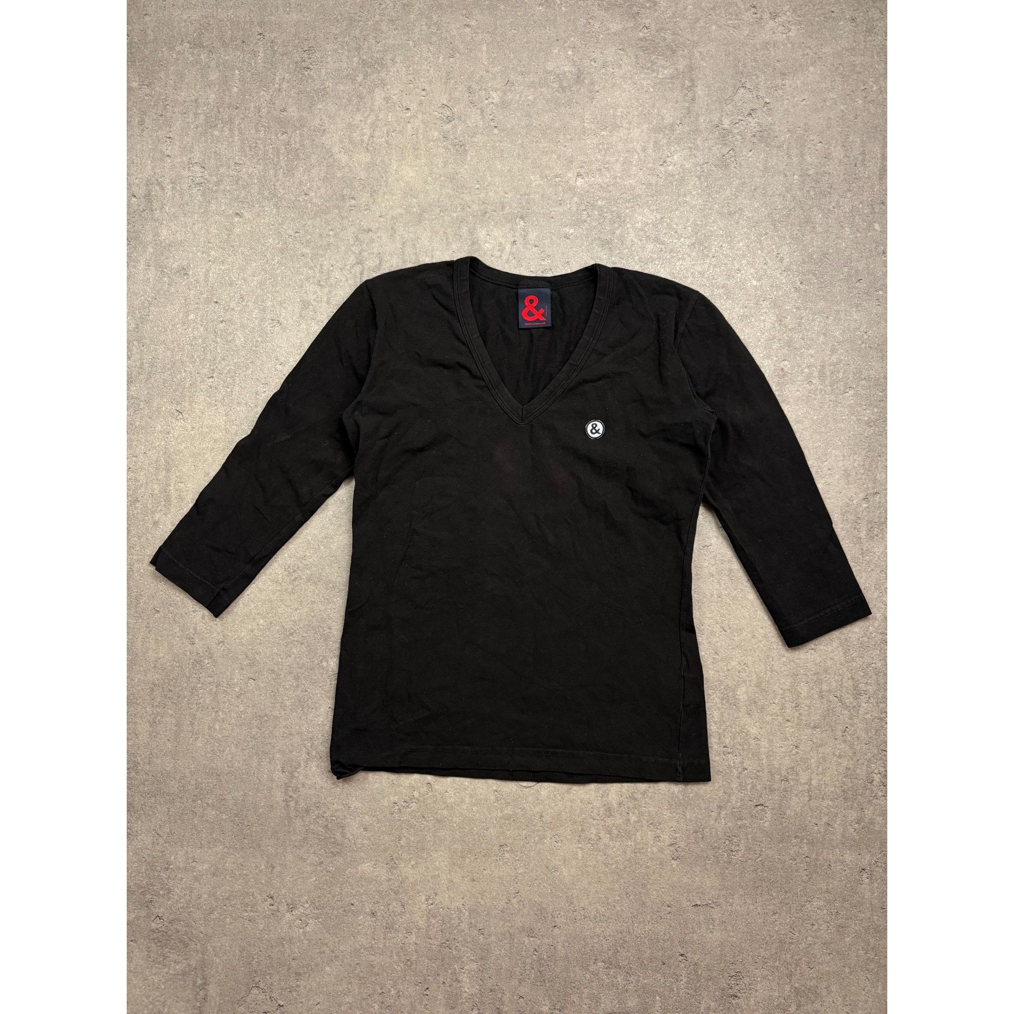 Dolce & Gabbana Dolce & Gabbana Black V-Neck 3/4 Sleeve T-Shirt With Minimal Size M / US 6-8 / IT 42-44 - 2 Thumbnail