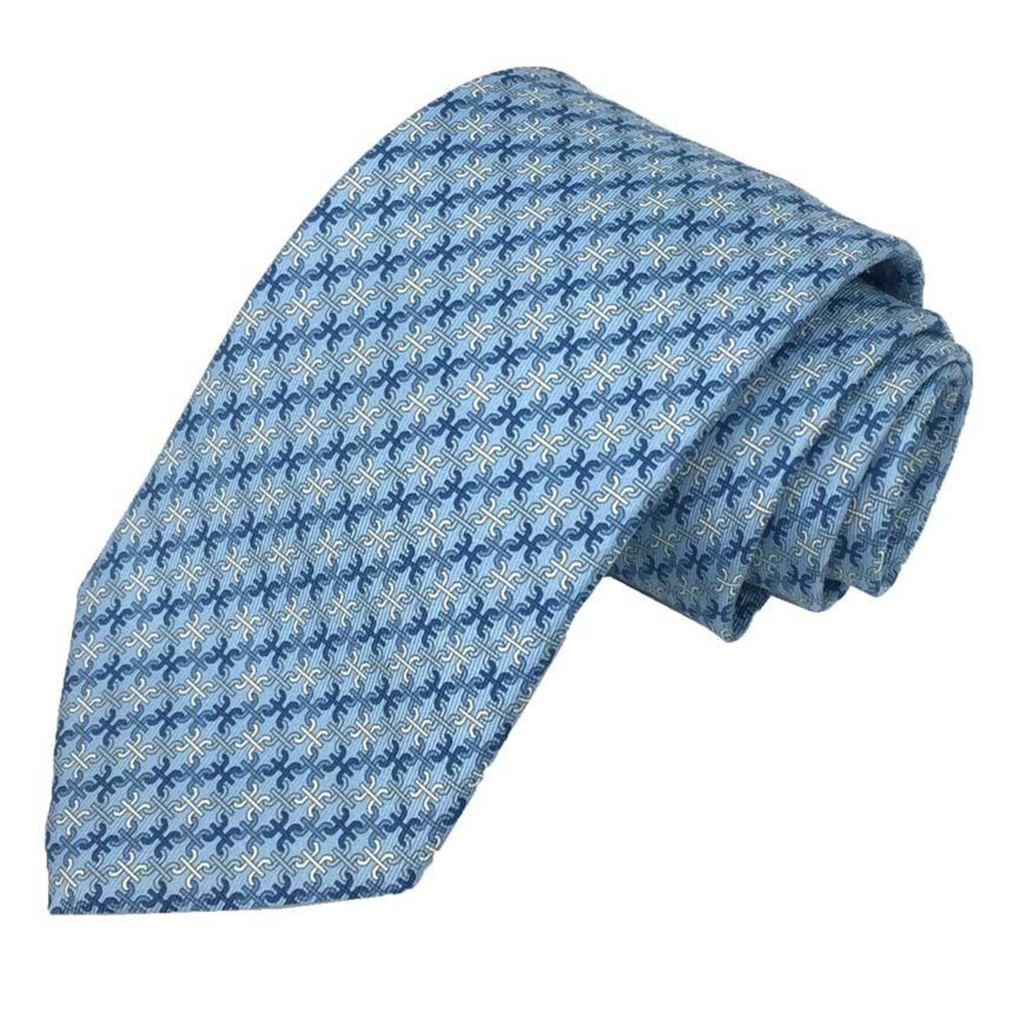 image of Hermes Necktie Silk Twill Tie Blue Parentheses 606252T 02 Cravate Twill 8Cm Light Ciel/bleu/blanc M