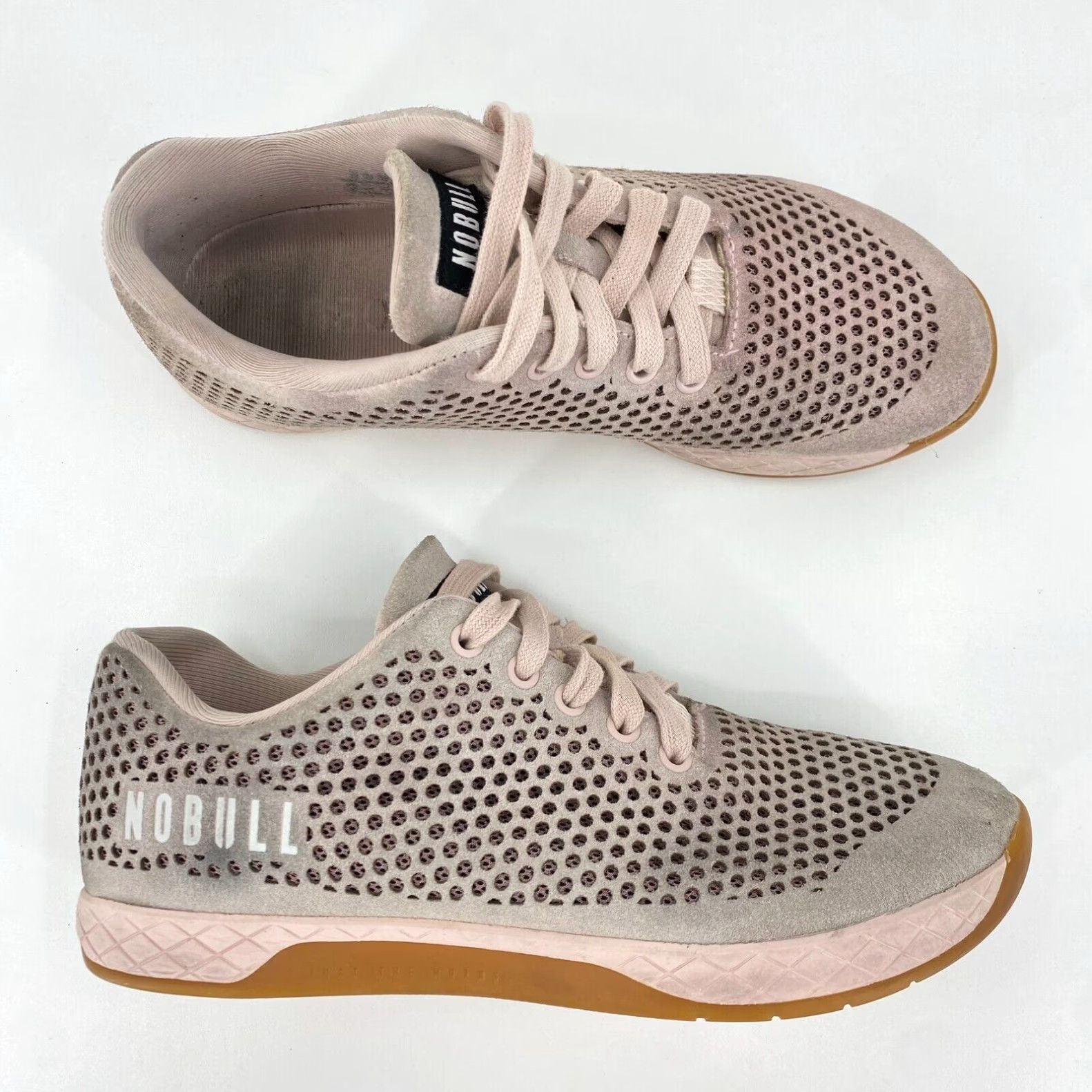 Vintage Nobull Blush Pink Suede Shoes Women's 7.5 Lace Up Running Trainers Gym Sneakers