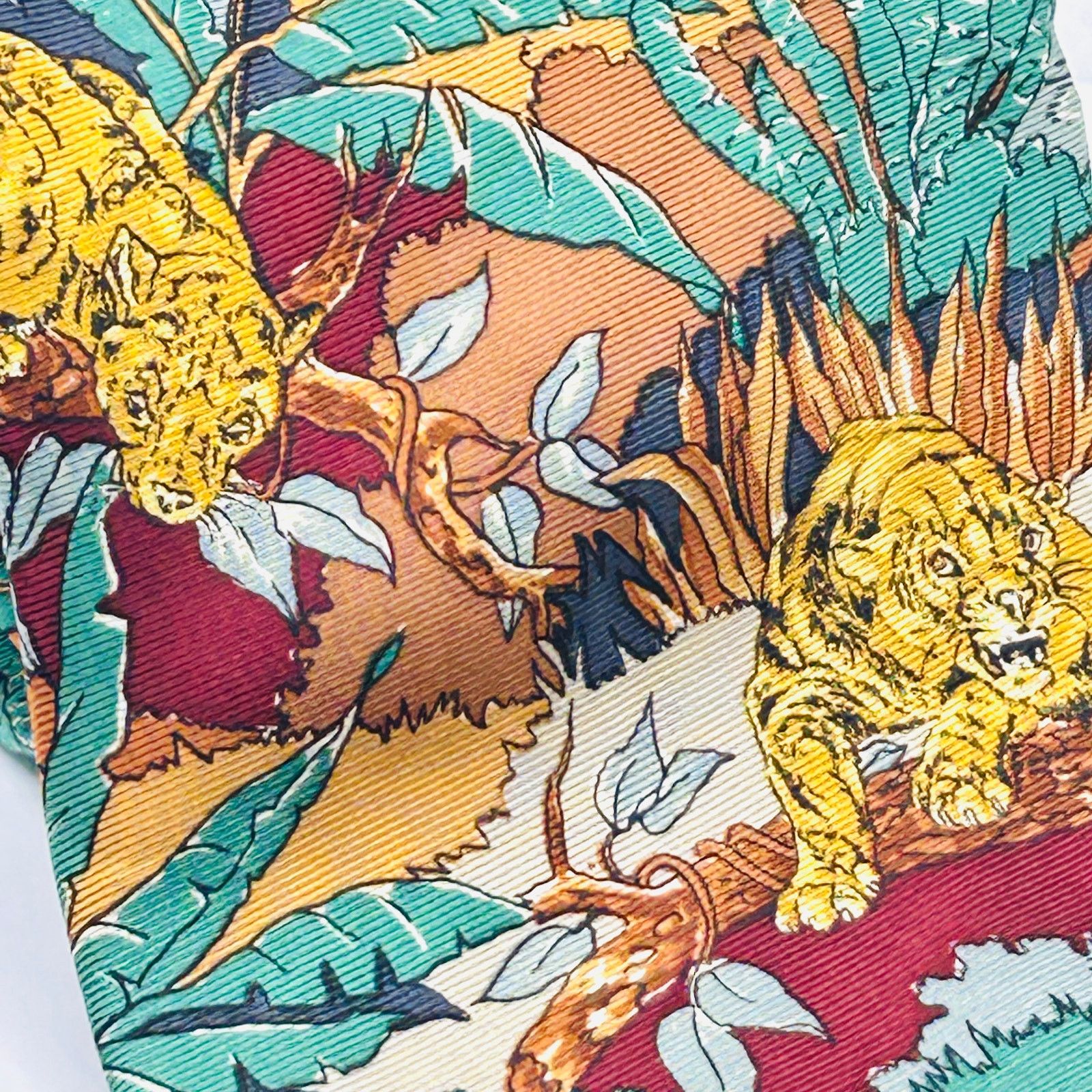 Vintage 90s Pure Silk Red Maroon Yellow Lion Tiger Print Necktie Size ONE SIZE - 2 Thumbnail
