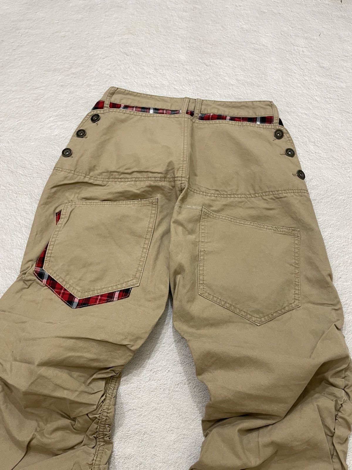 Japanese Brand 2000s Sorridere Gear Workwear Pants Khaki with Plaid Lining Size US 27 - 9 Thumbnail