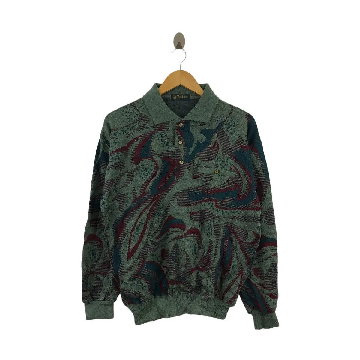 Vintage 90' MAC EVANS Abstract Art Painting Henley Sweater