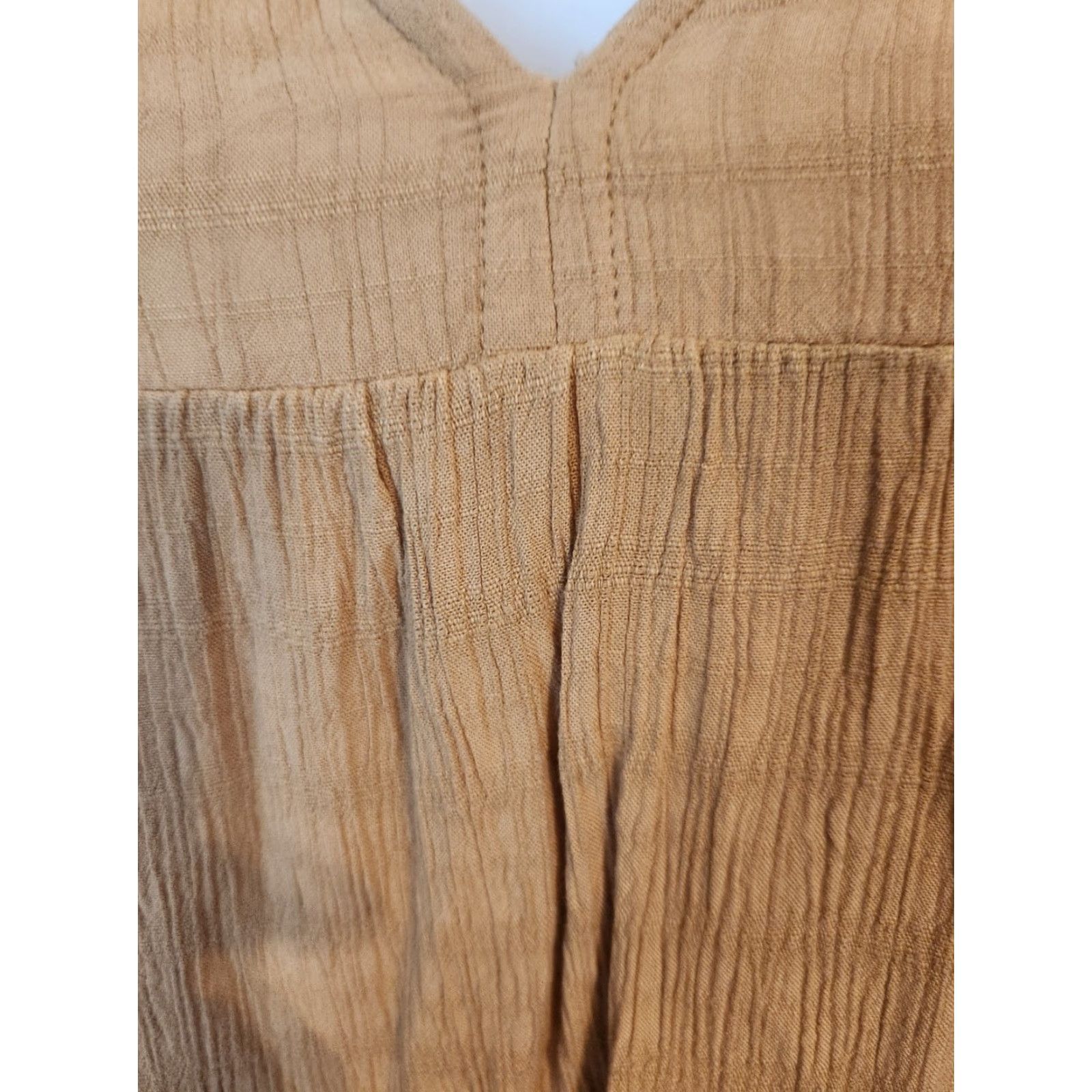 Vintage Knox Rose Tan Crinkle Short Sleeve Top Hippie Boho Cottagecore Womens S Blouse Tan V-Neck Big Breathable Rayon Casual Sleeve Basic Easy Care Womens Size S / US 4 / IT 40 - 2 Thumbnail