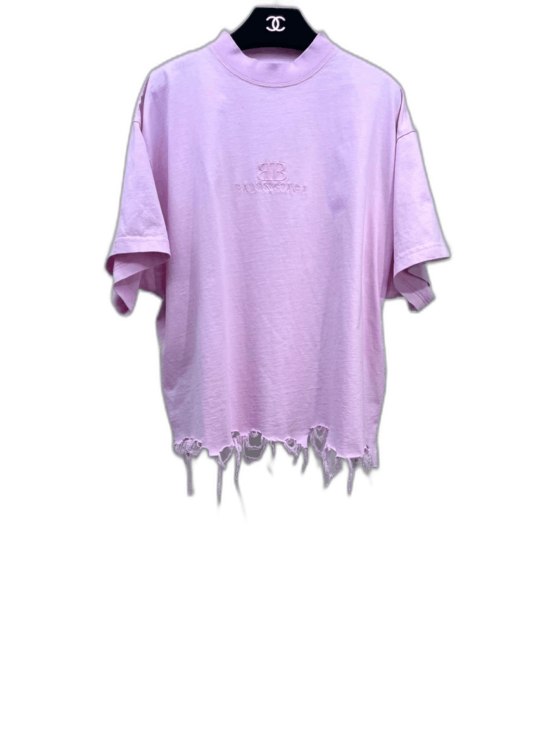 Balenciaga Balenciaga Pink Distressed Short Sleeve T-Shirt-2506 Size L / US 10 / IT 46 - 1 Thumbnail