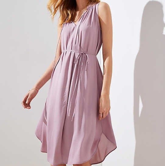 Loft Sleeveless Ruffle Tie Waist Dress in Mauve Color and size M Size M / US 6-8 / IT 42-44 - 2 Thumbnail