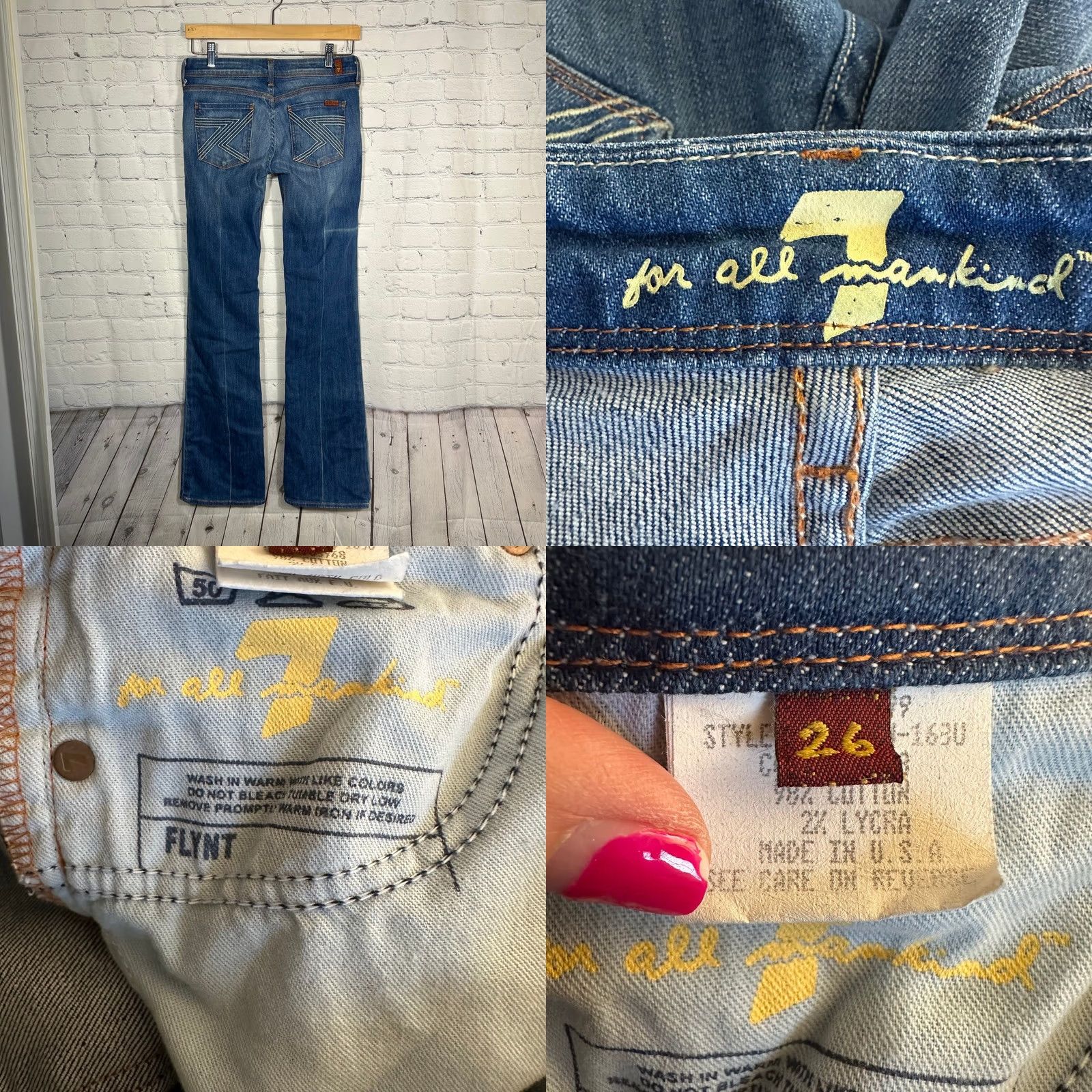 7 For All Mankind 7 For All Mankind Jeans 26 Flynt Wide-Leg Embroidered Back Pocket Blue Denim Jeans Women 26 Inseam 33 Size 26" / US 2 / IT 38 - 8 Thumbnail