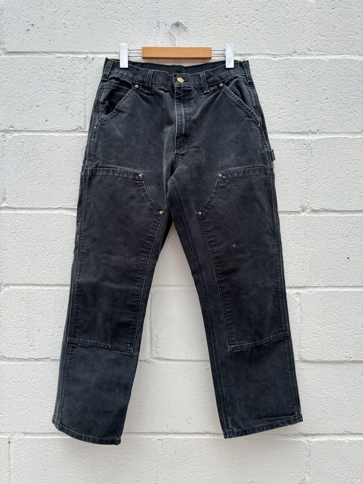 Vintage Carhartt Double Knee Dungaree Pants Faded Black USA